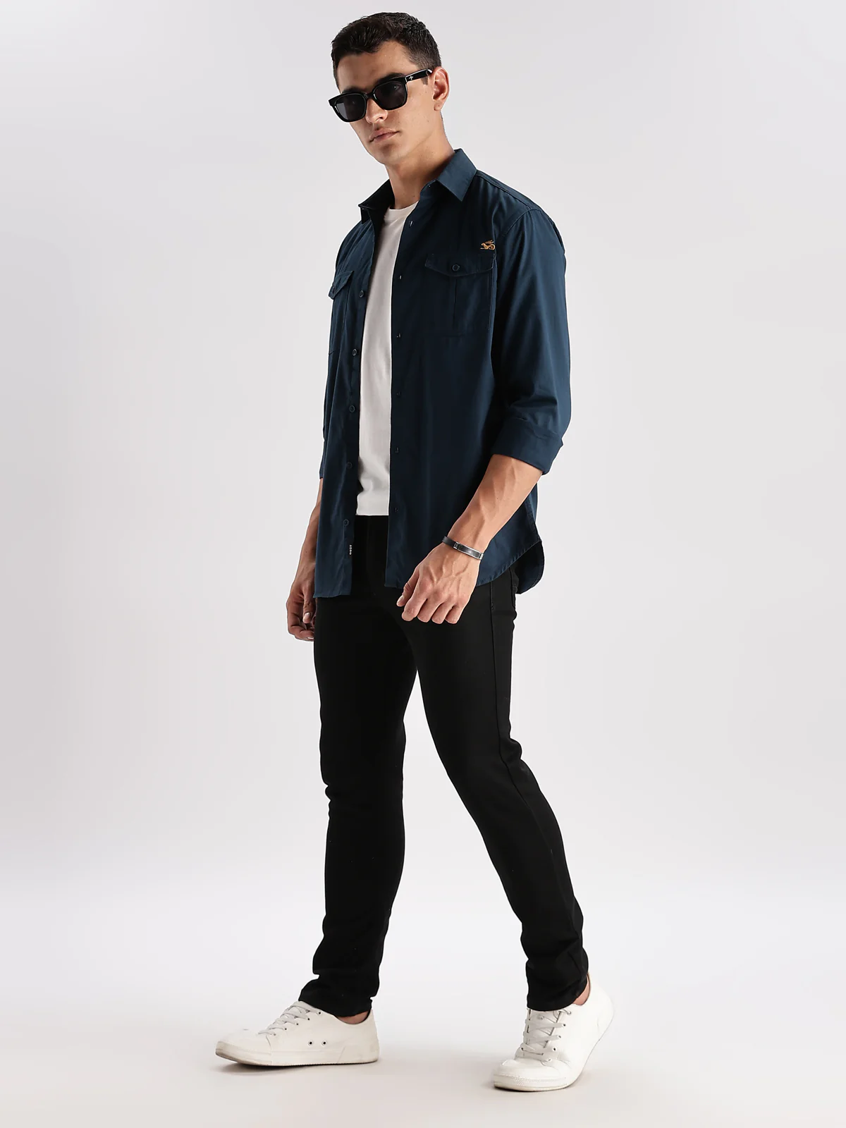 Men Teal Blue Cargo Shirt - Image 6