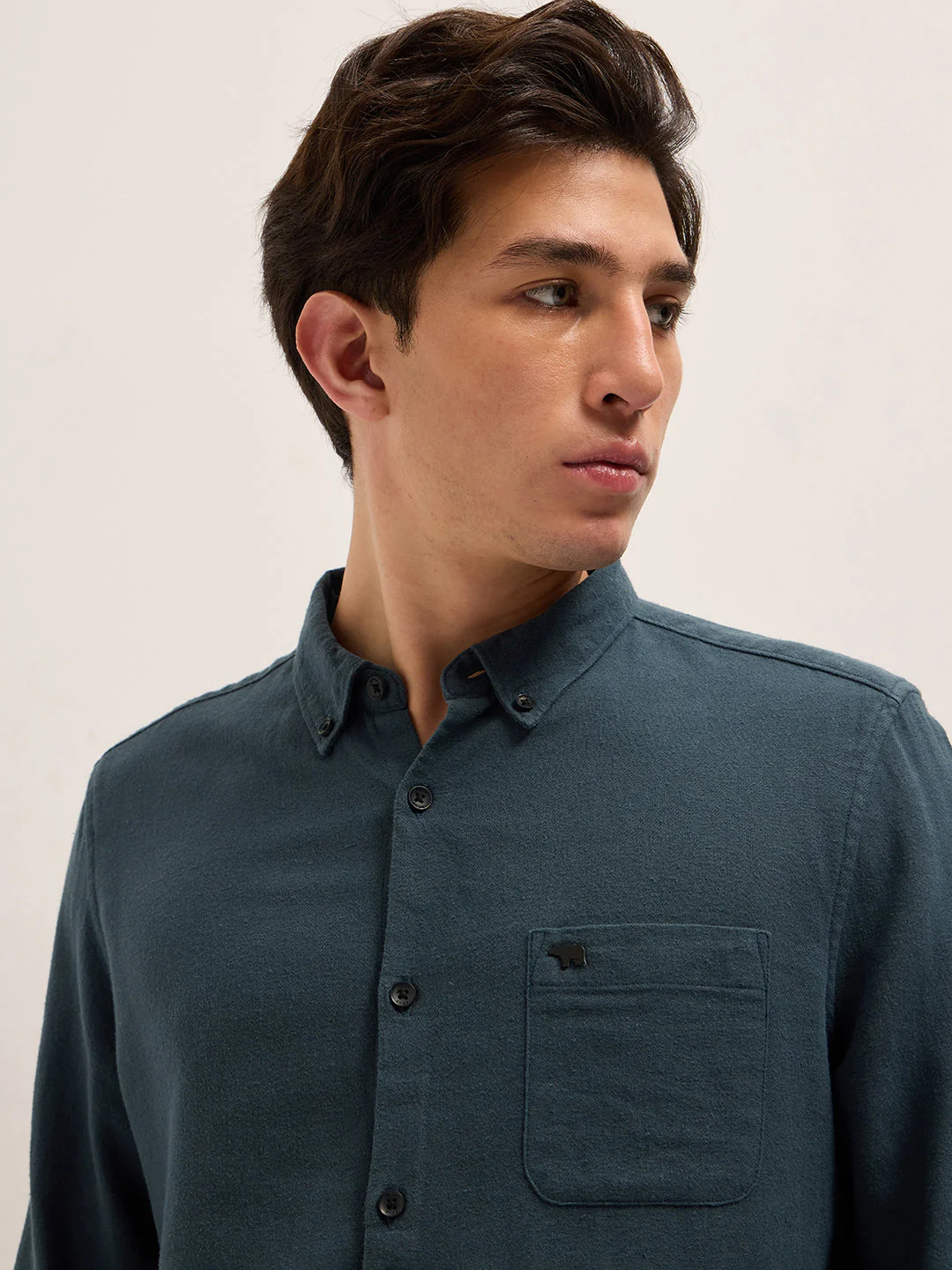 Men Teal Blue Cotton Solid Slim Fit Casual Shirt - Image 5