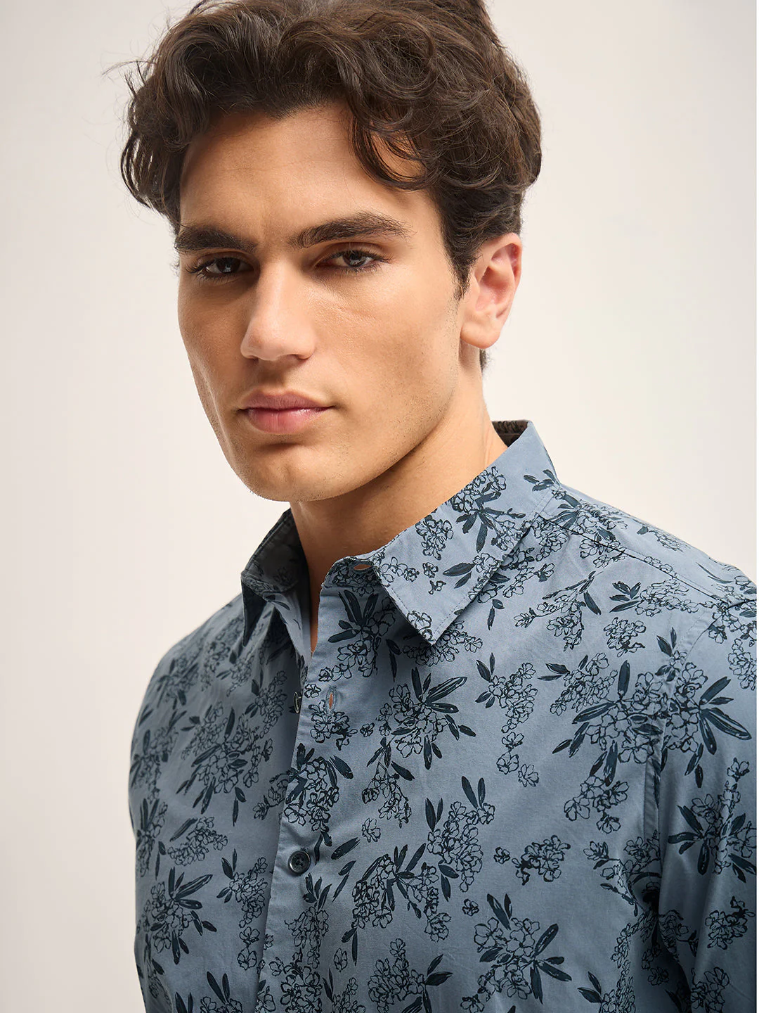 Men Teal Blue Printed Slim Fit Casual Shirt - Image 5