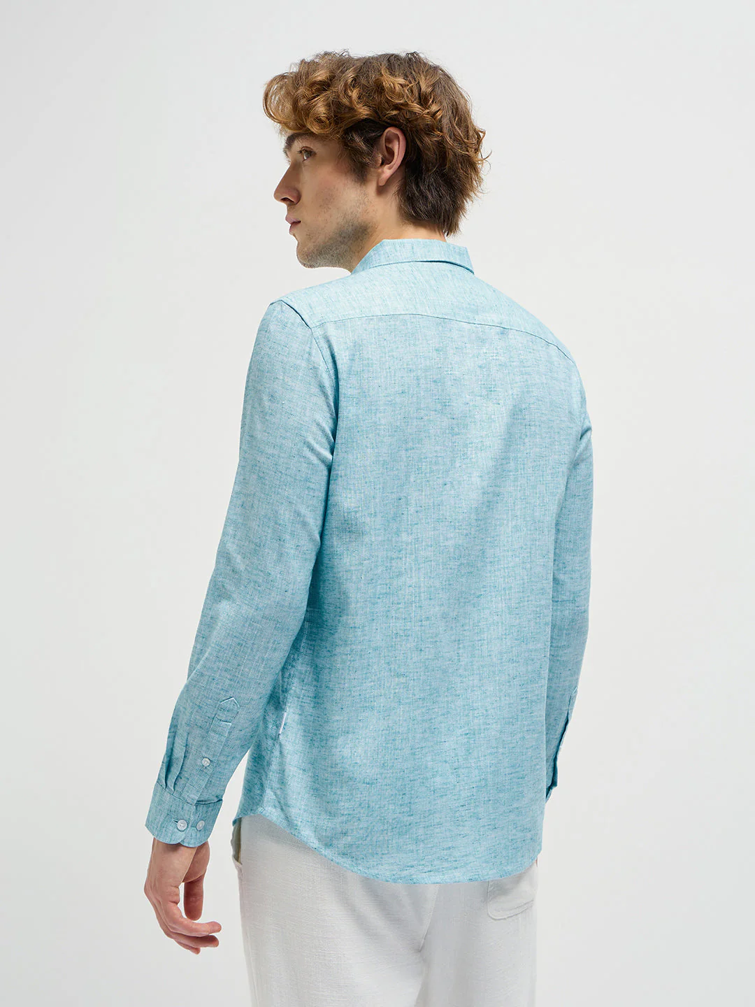 Men Teal Blue Self Design Slim Fit Casual Shirt - Image 2
