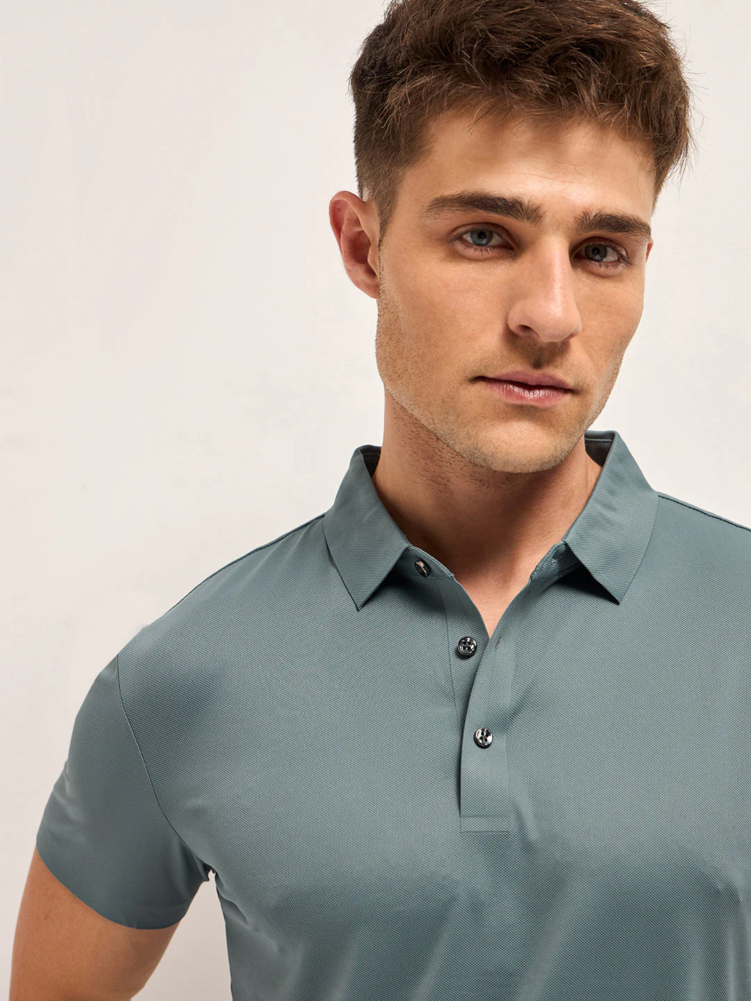 Men Teal Blue Solid Regular Fit Polo T-shirt - Image 5