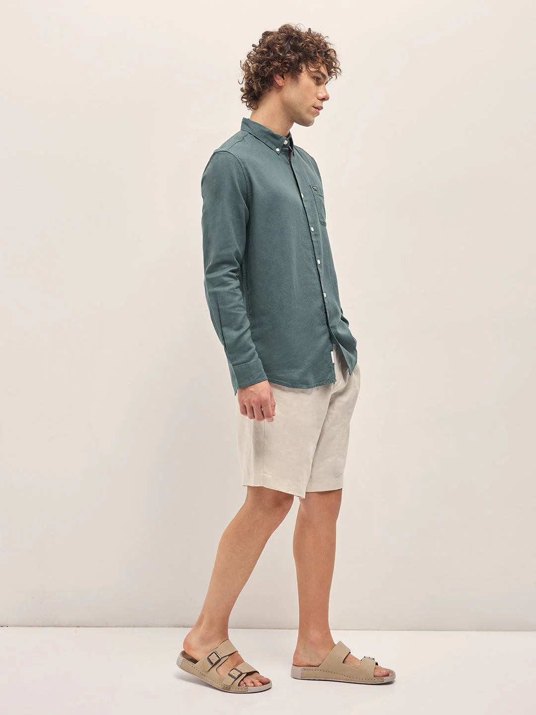 Men Teal Blue Solid Slim Fit Casual Shirt - Image 3
