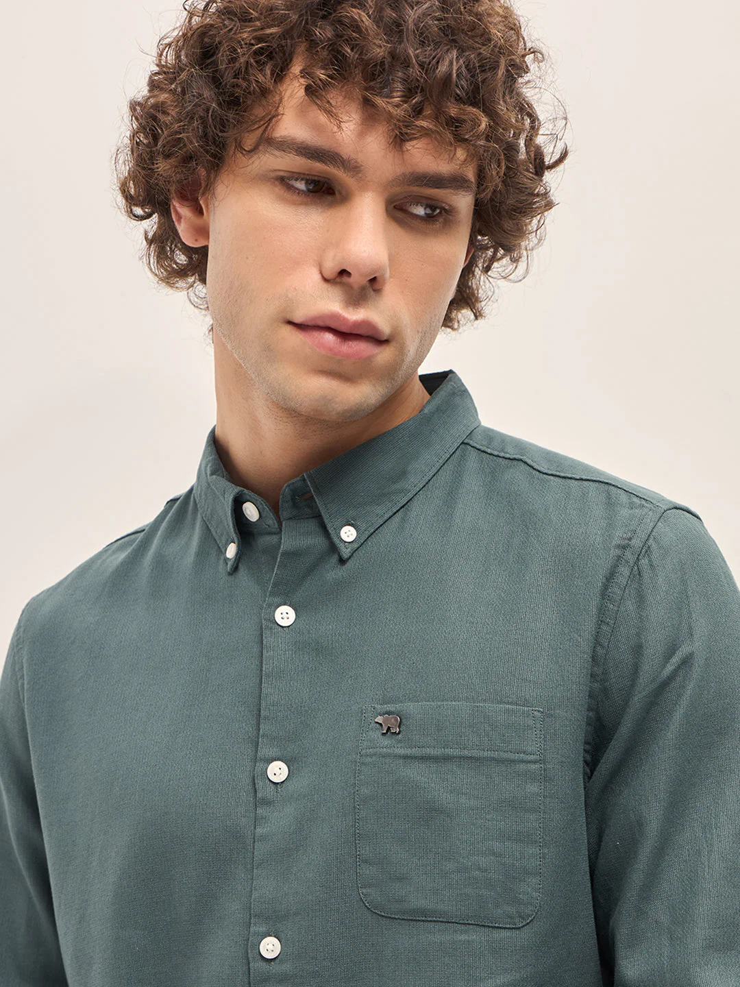 Men Teal Blue Solid Slim Fit Casual Shirt - Image 5