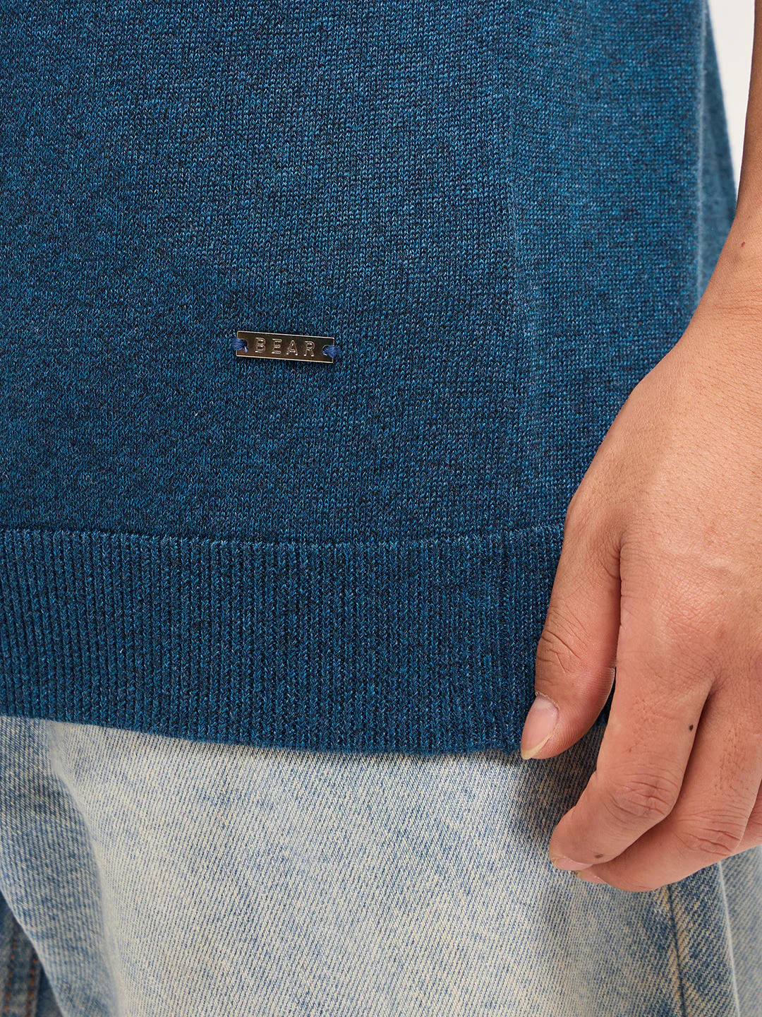 Men Teal Blue Textured Knit Solid Regular Fit Polo - Image 6