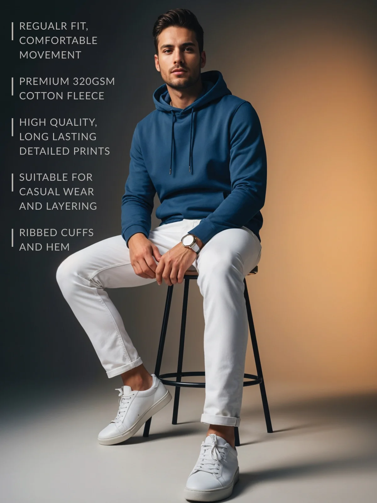 Men Teal Cotton Fleece Hoodie - Image 3
