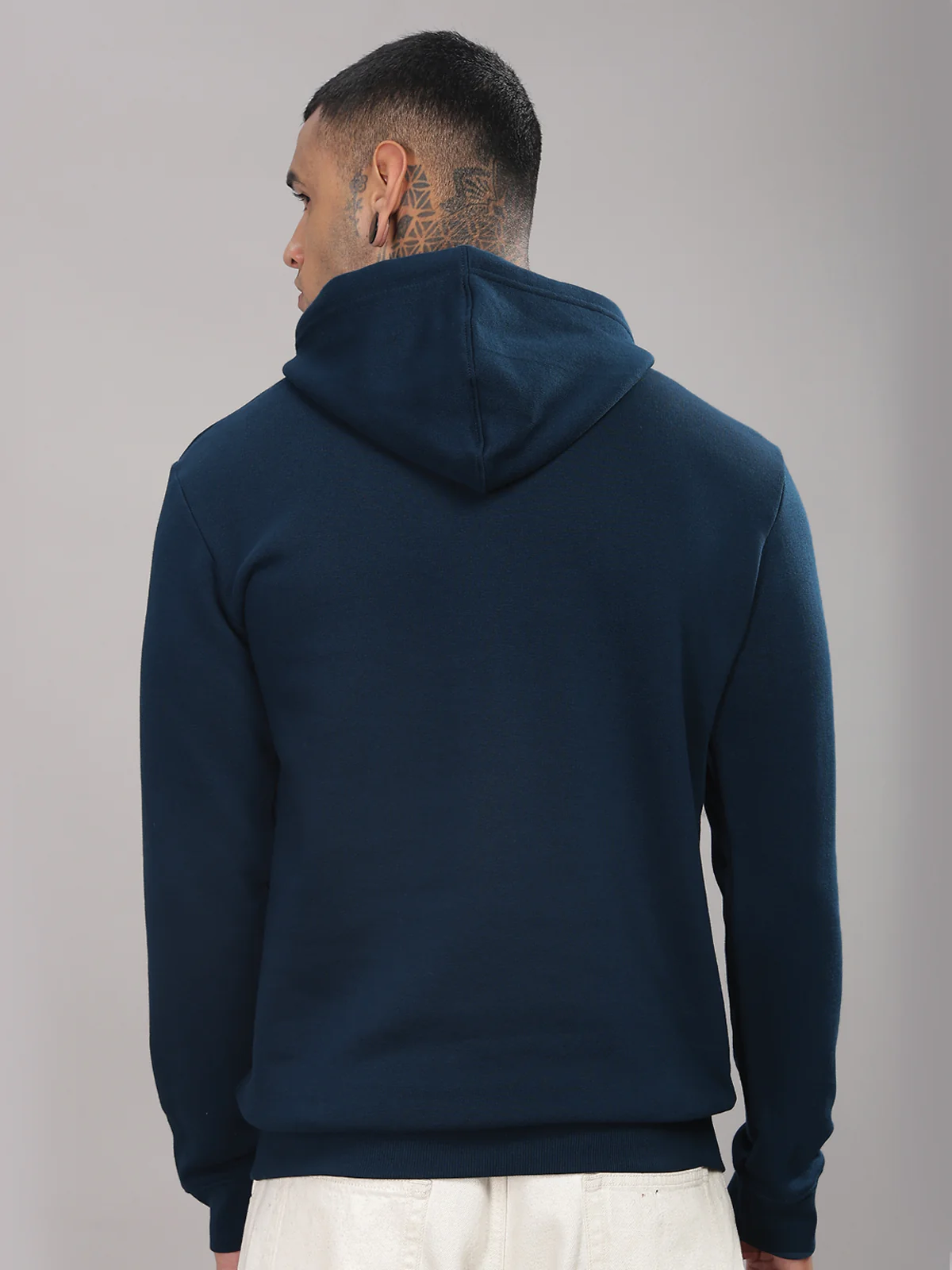Men Teal Cotton Fleece Printed Hoodie - Image 2