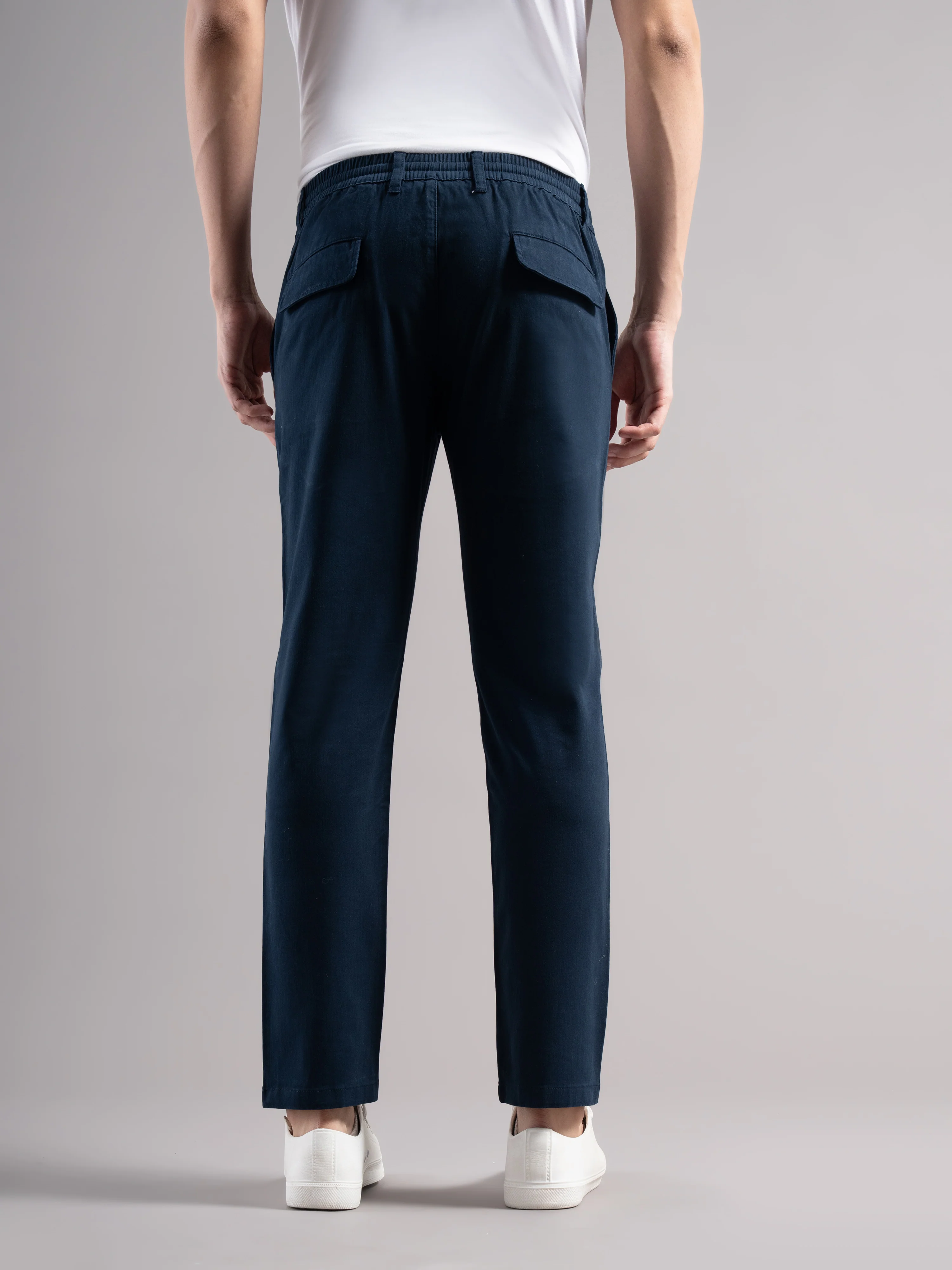 Men Teal Elastic Drawstring Trousers - Image 2