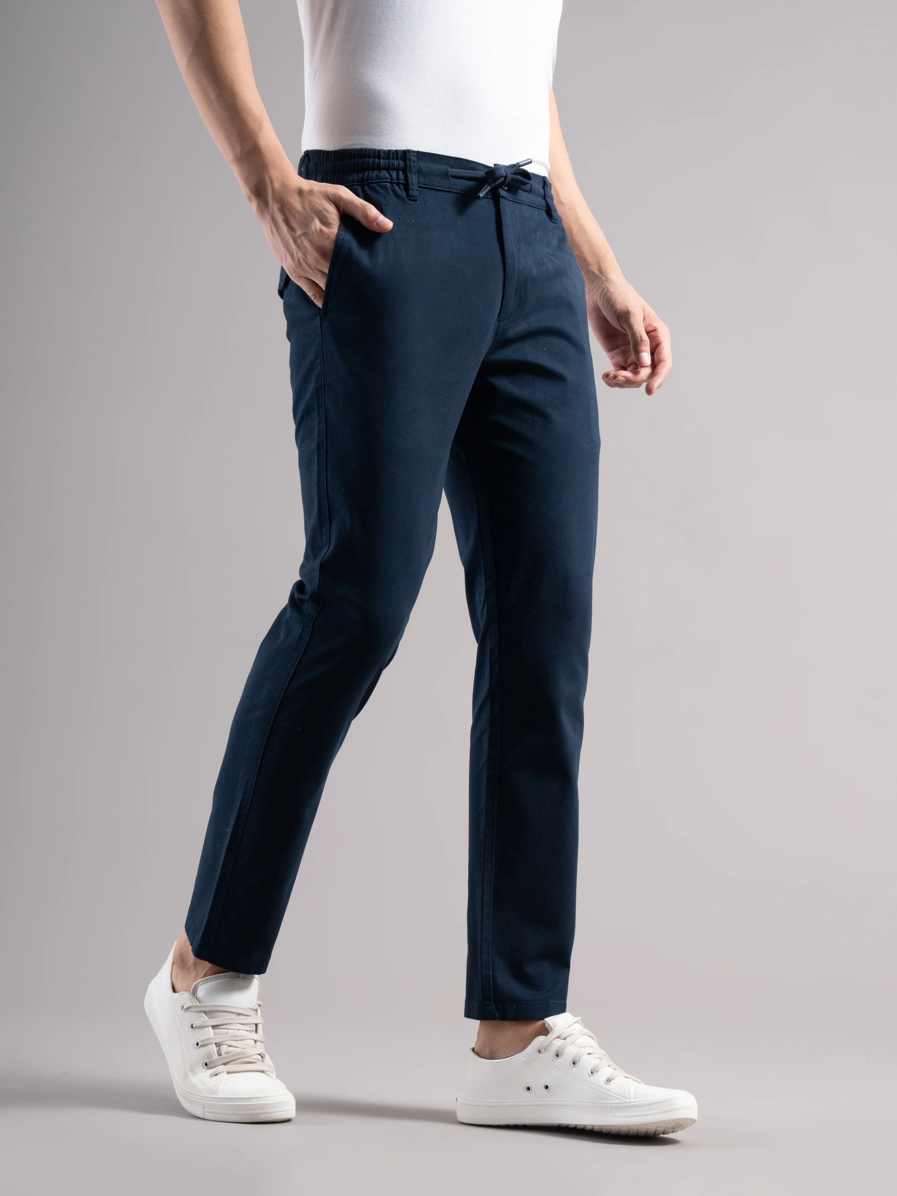 Men Teal Elastic Drawstring Trousers - Image 4