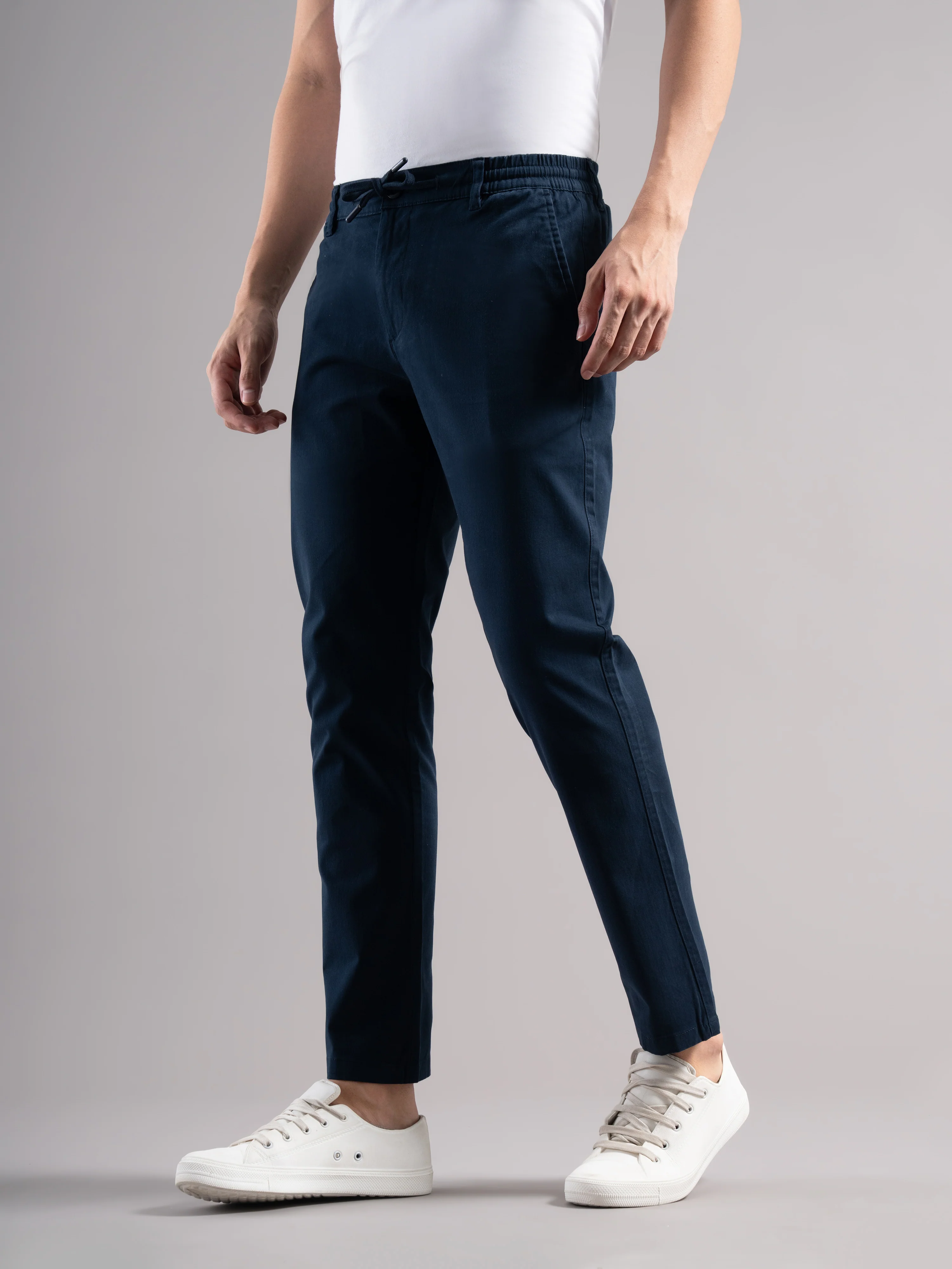 Men Teal Elastic Drawstring Trousers - Image 5