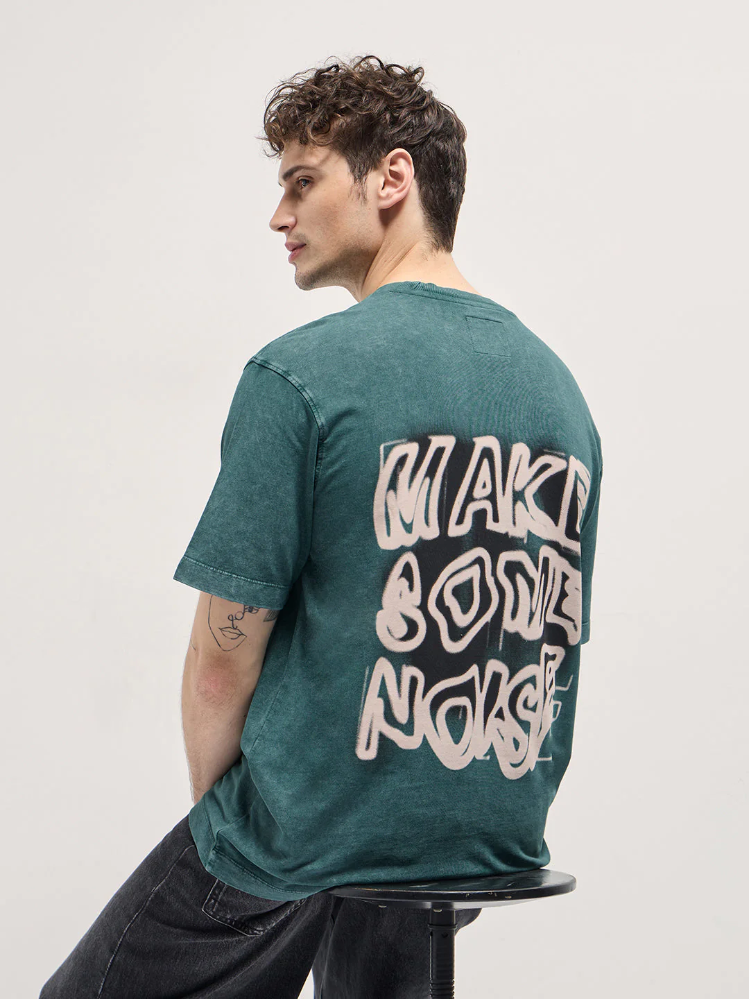 Men Teal Green Oversized Graphic T-Shirt