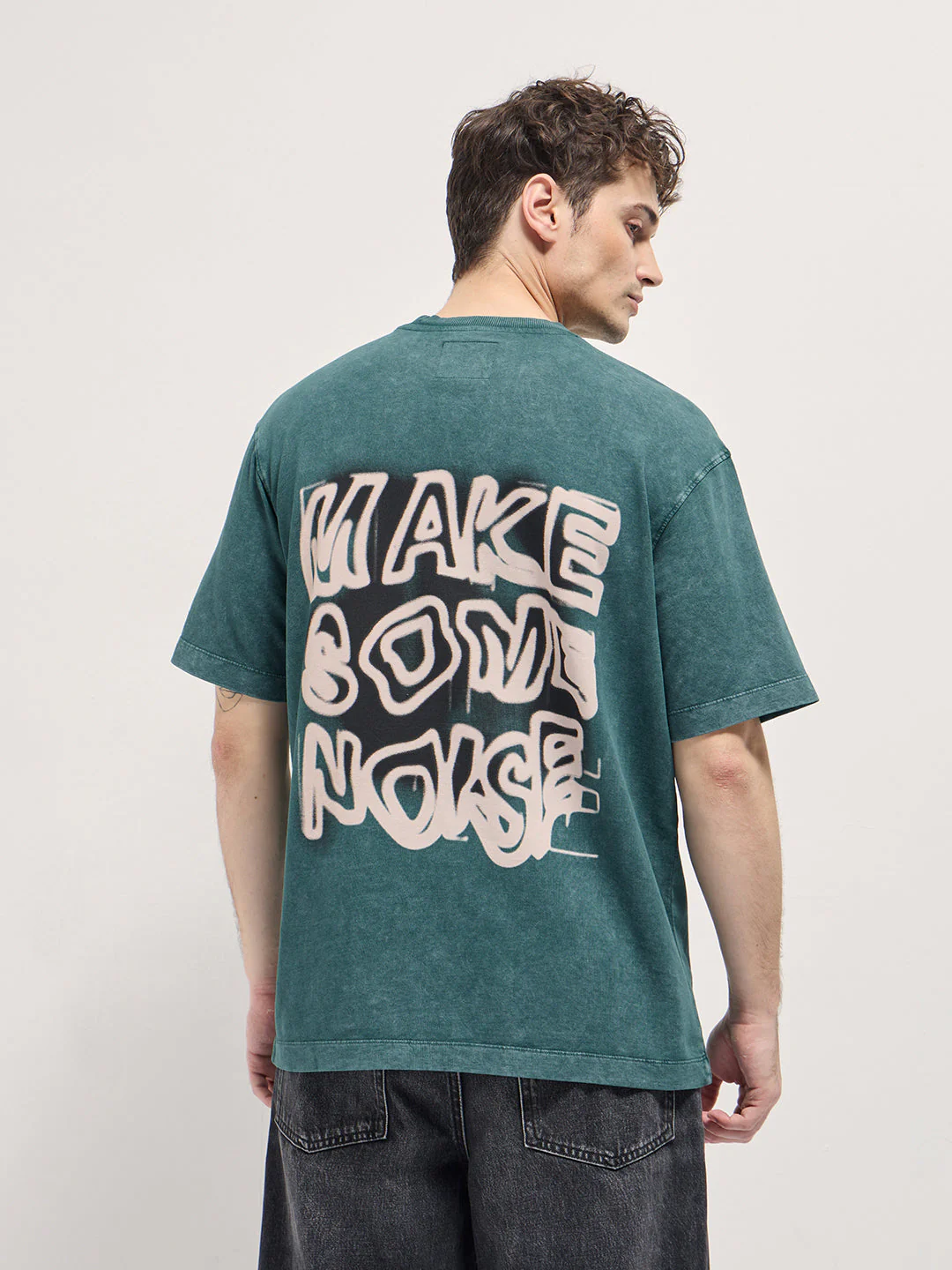 Men Teal Green Oversized Graphic T-Shirt - Image 2