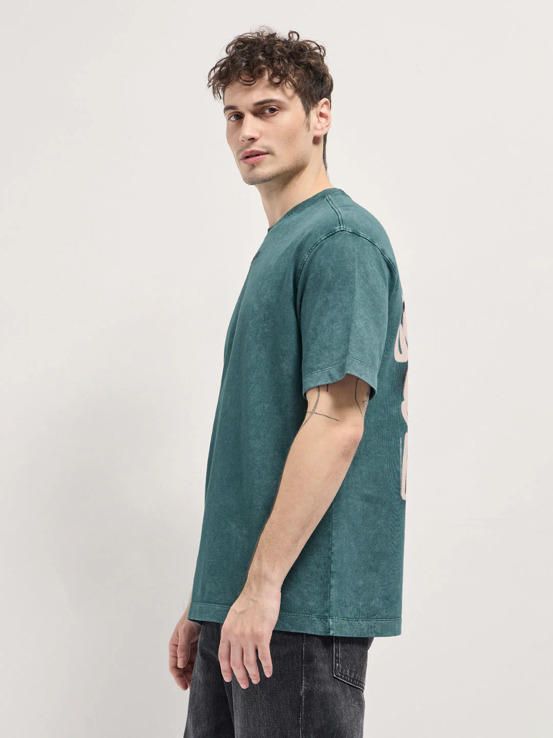 Men Teal Green Oversized Graphic T-Shirt - Image 3