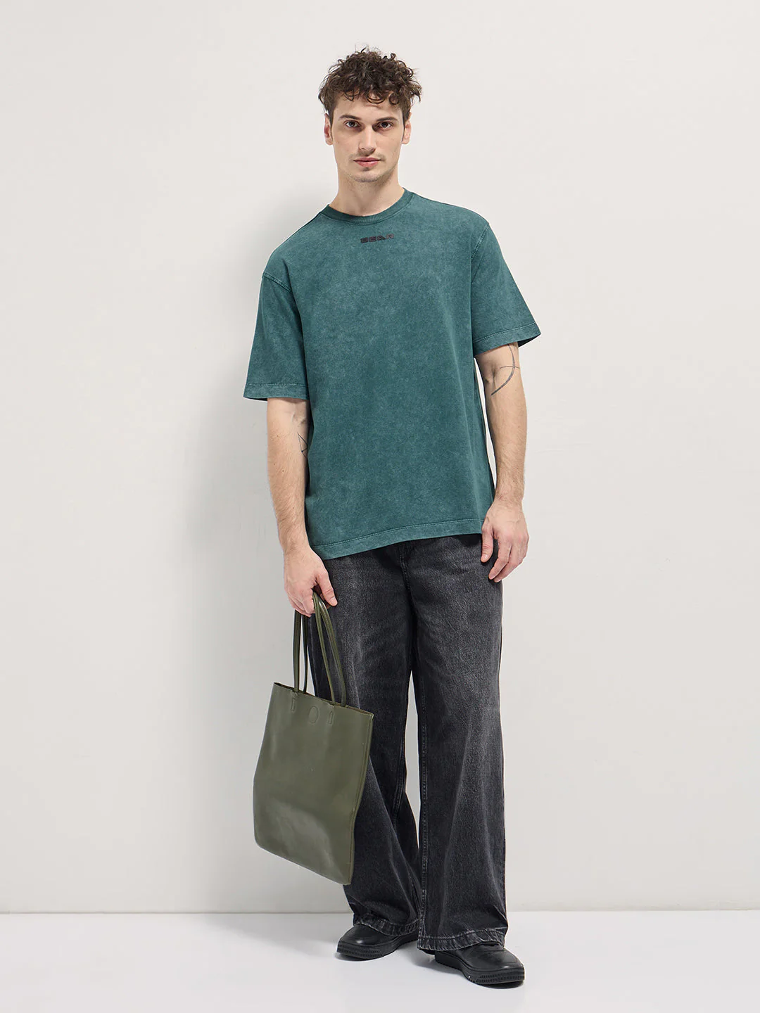 Men Teal Green Oversized Graphic T-Shirt - Image 4