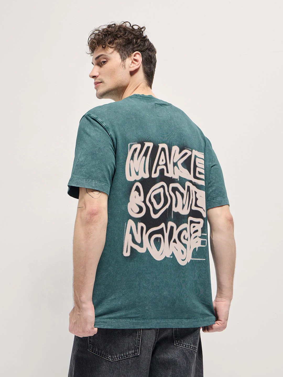 Men Teal Green Oversized Graphic T-Shirt - Image 6