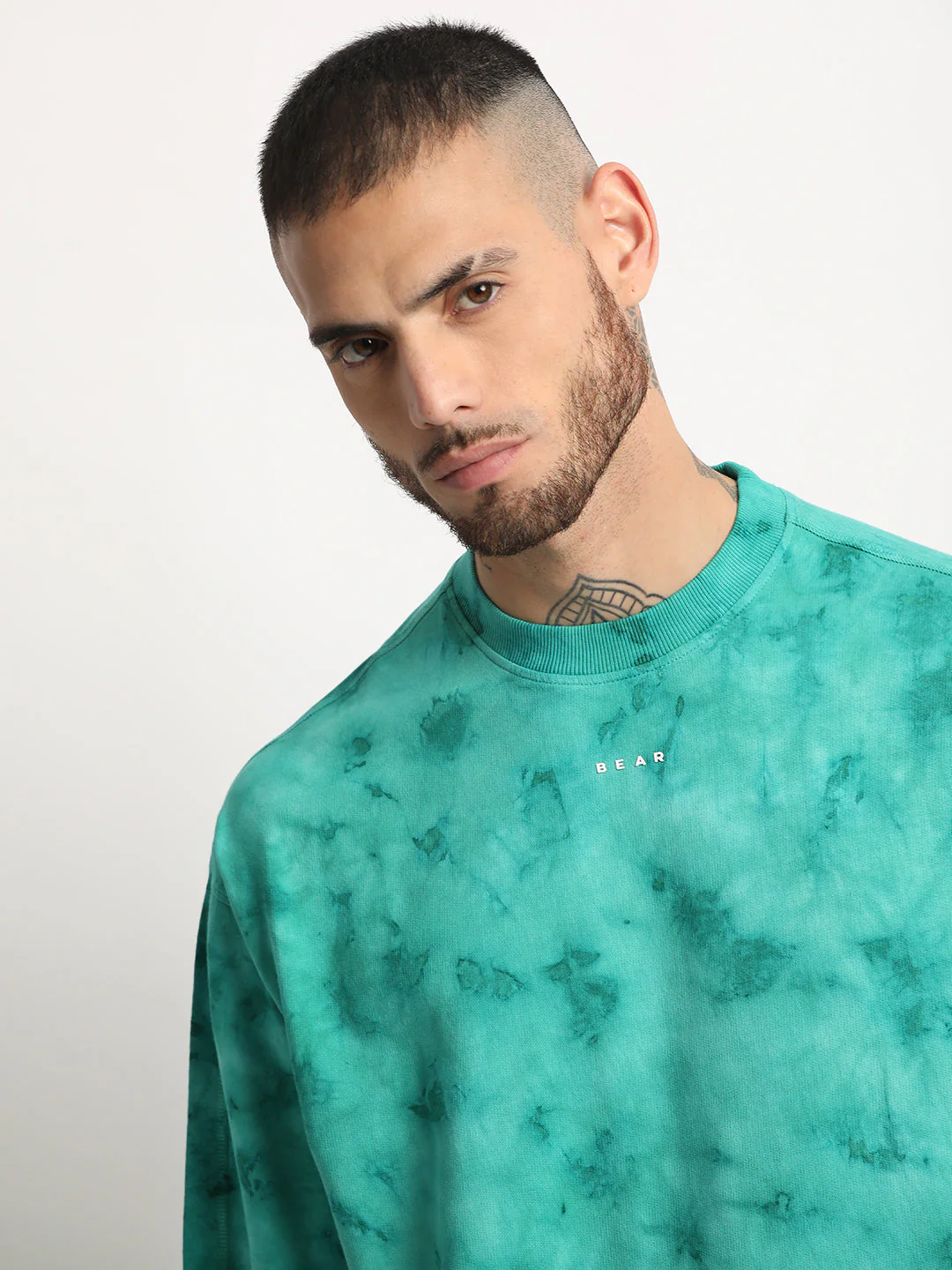 Men  Teal Green Tie & Dye Round Neck T-shirt - Image 2