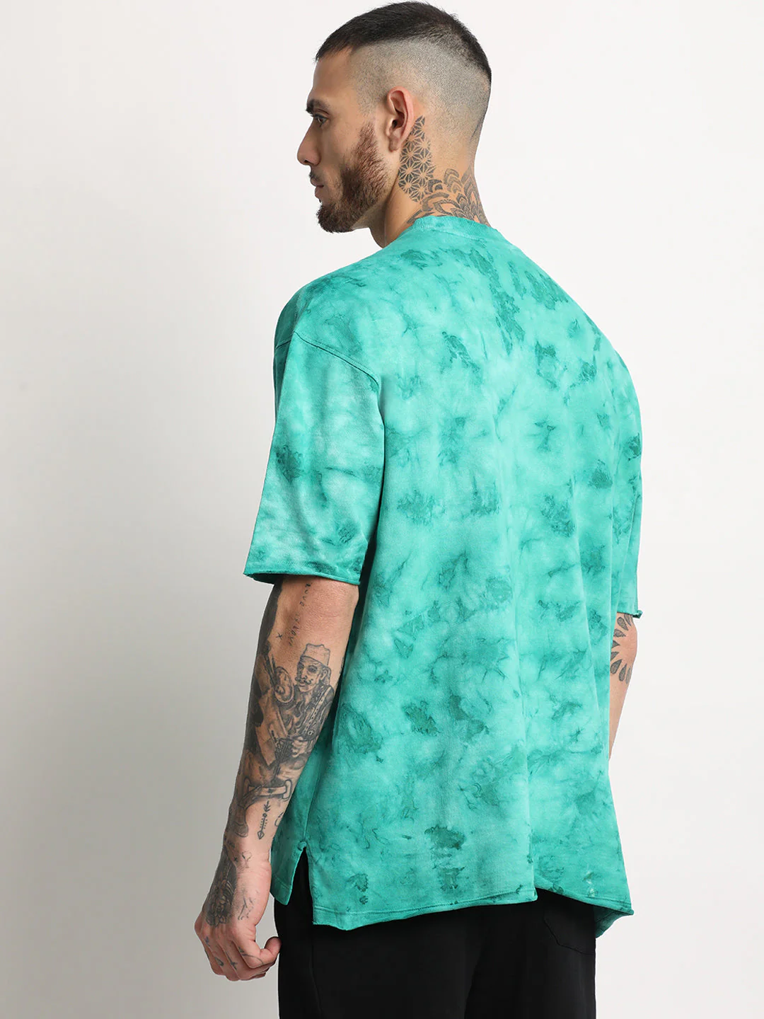 Men  Teal Green Tie & Dye Round Neck T-shirt - Image 5