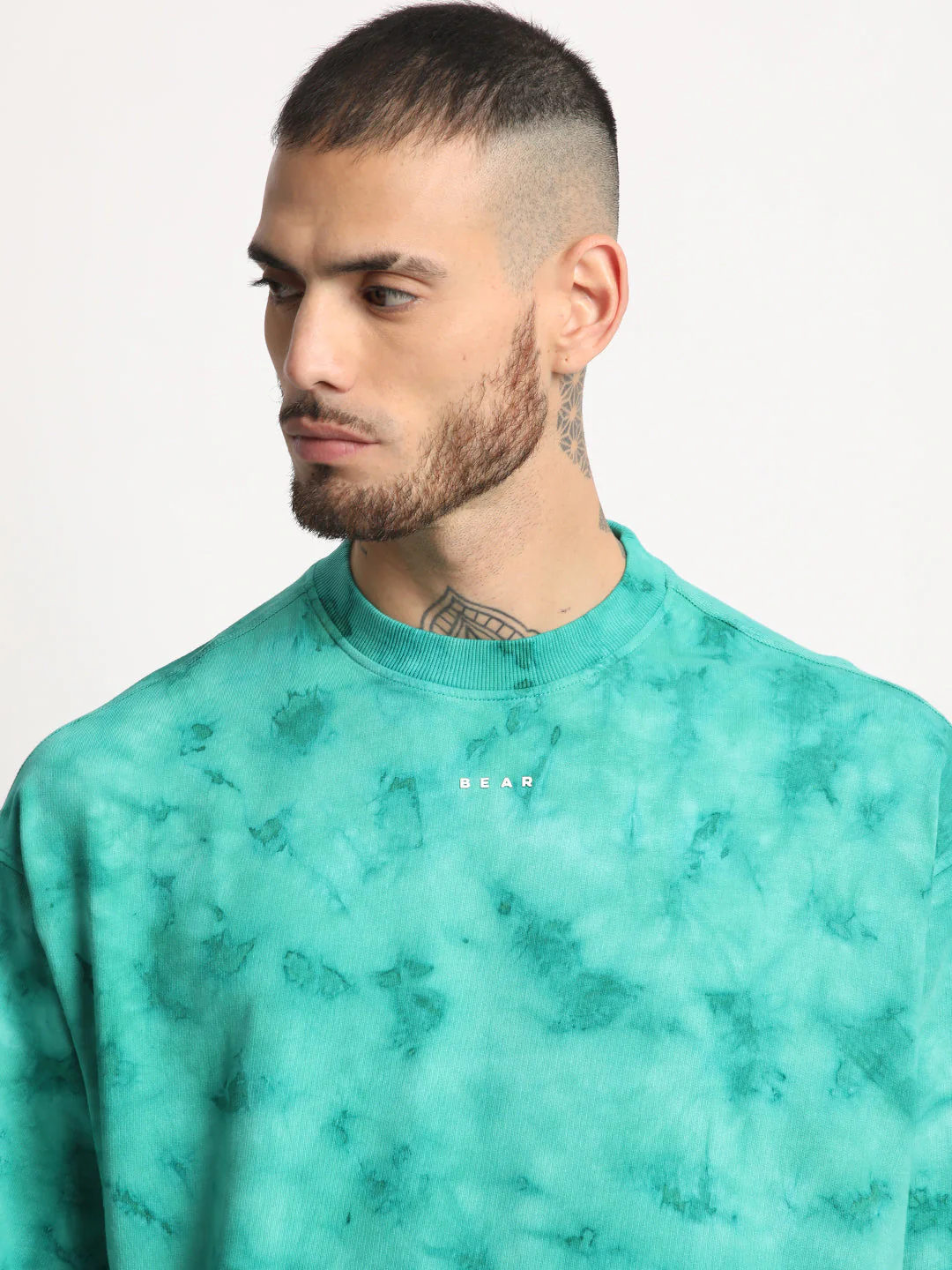 Men  Teal Green Tie & Dye Round Neck T-shirt - Image 6