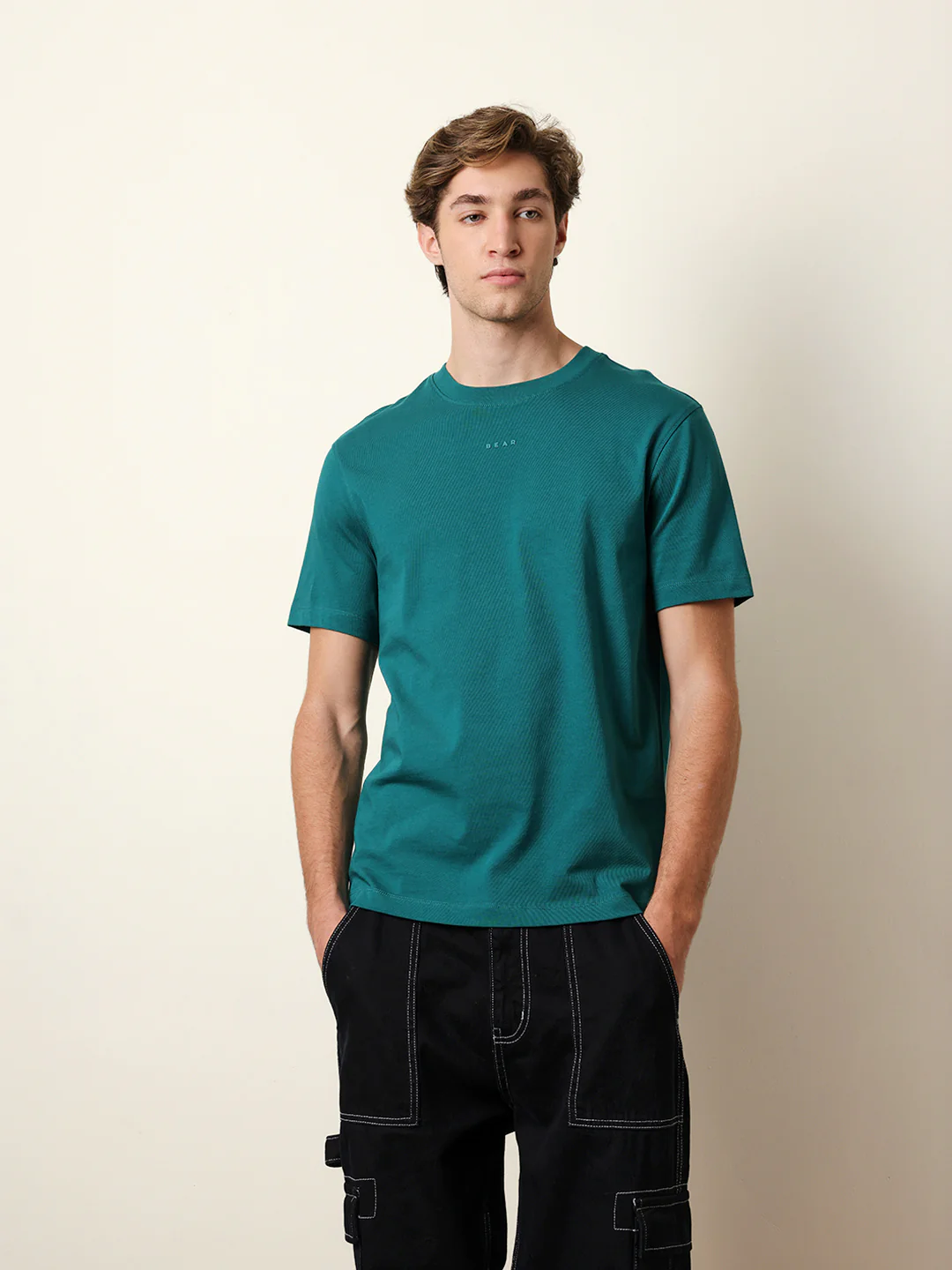 Men Teal Half Sleeve Regular T-Shirt - Image 2