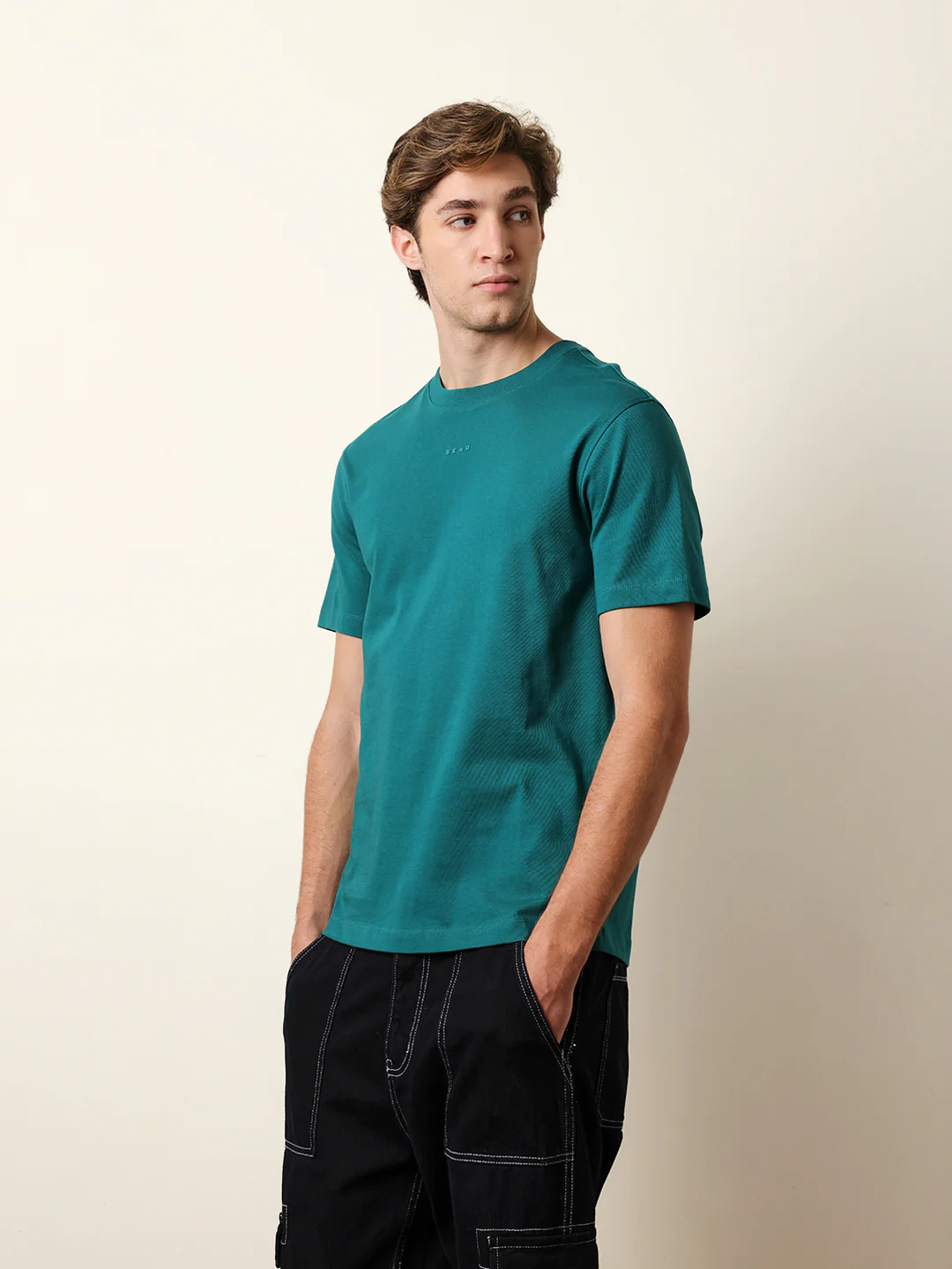 Men Teal Half Sleeve Regular T-Shirt - Image 3