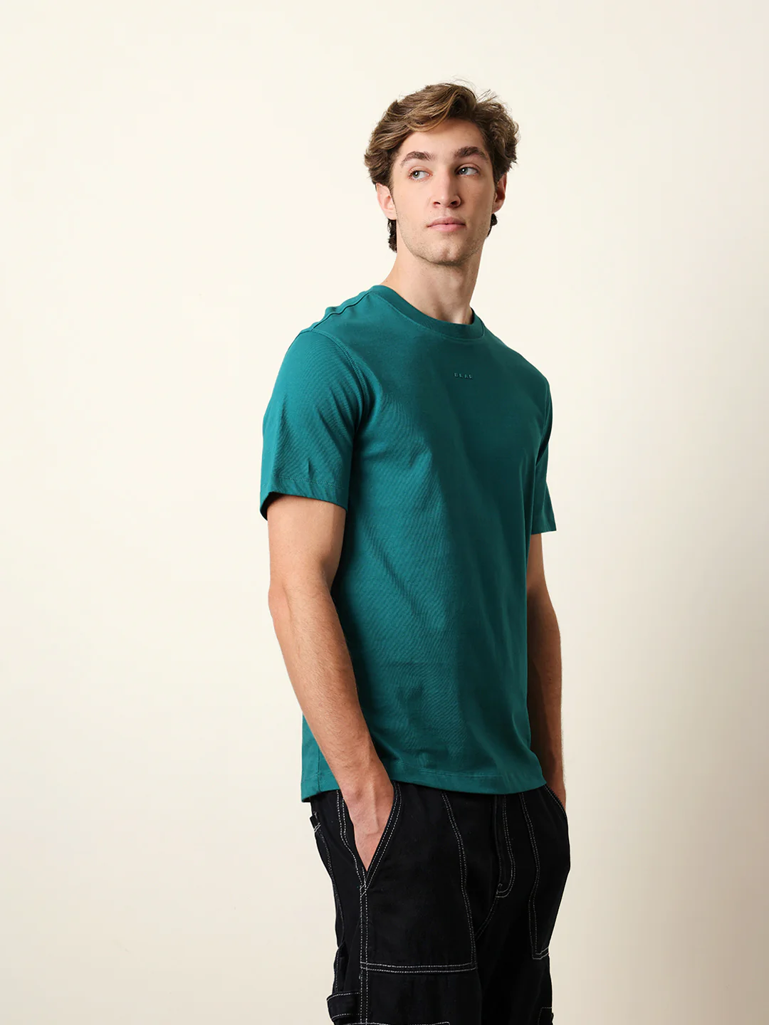 Men Teal Half Sleeve Regular T-Shirt - Image 4
