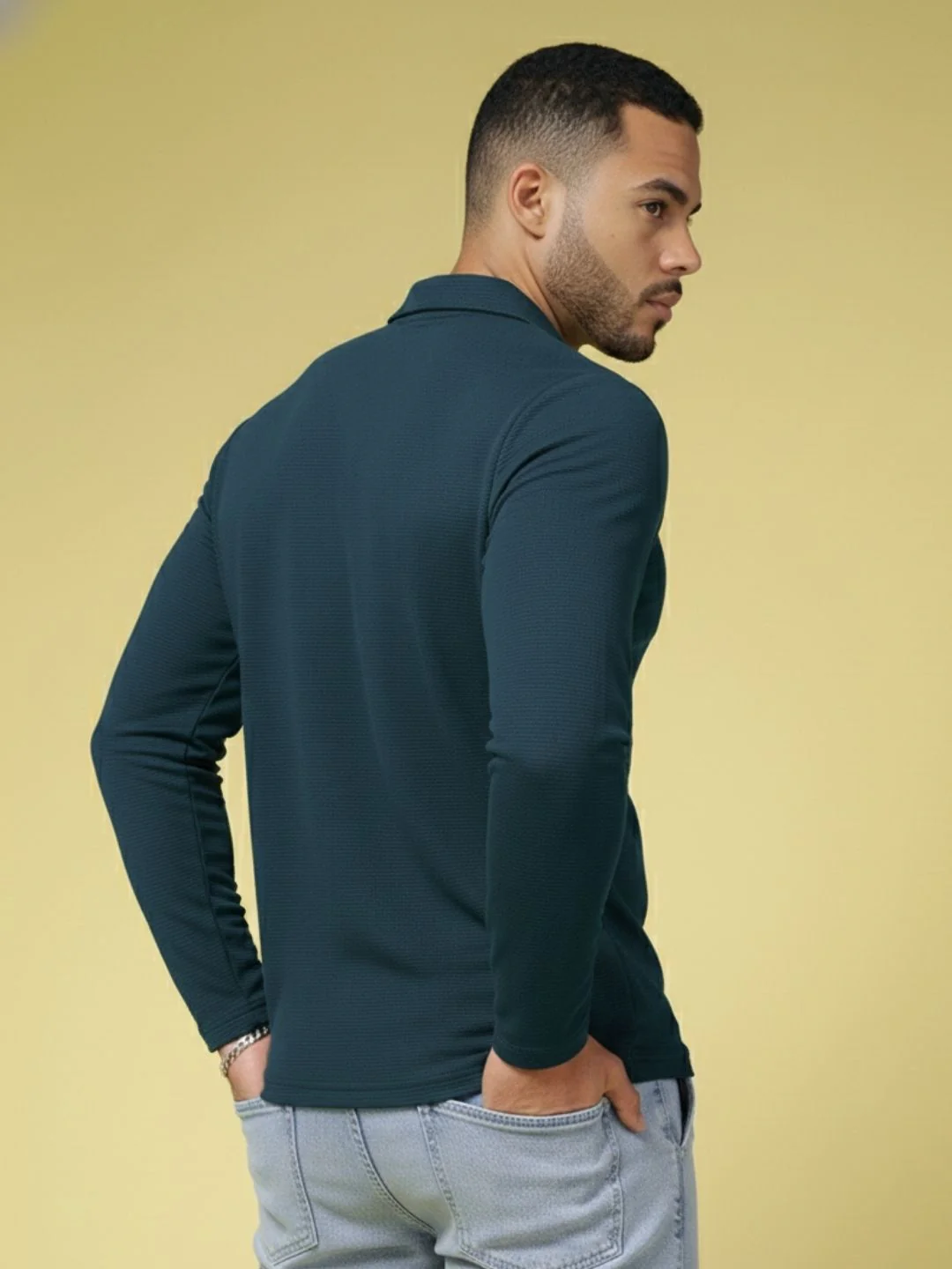 Men Teal High Neck Polyester T-Shirt - Image 2