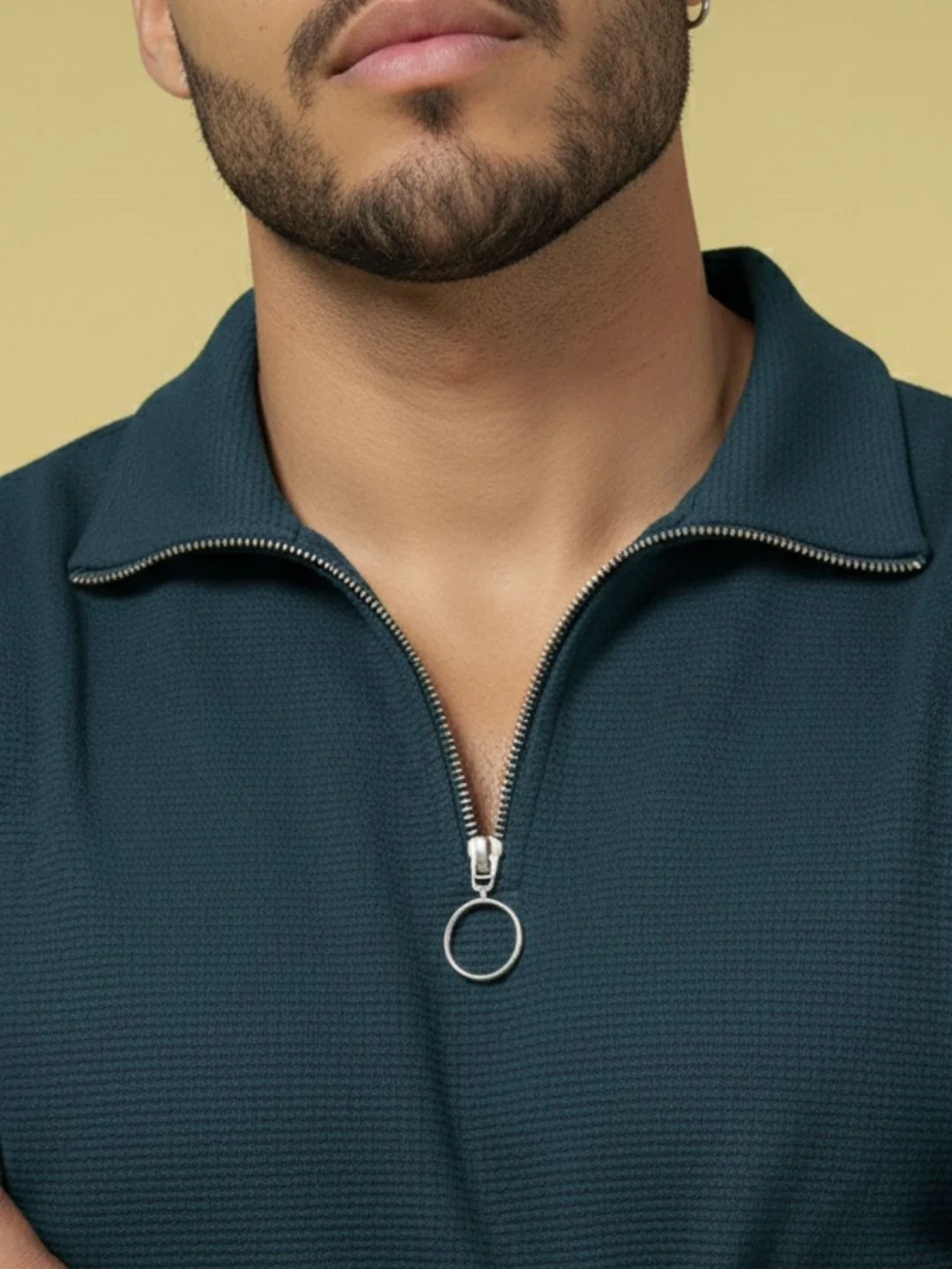 Men Teal High Neck Polyester T-Shirt - Image 3