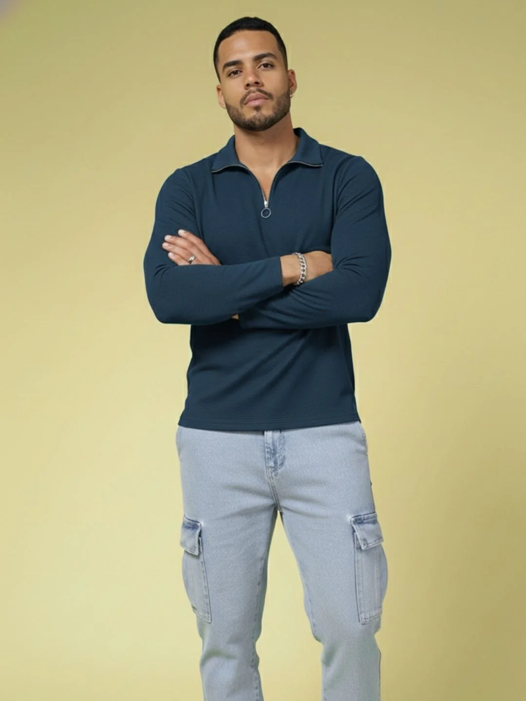 Men Teal High Neck Polyester T-Shirt - Image 4