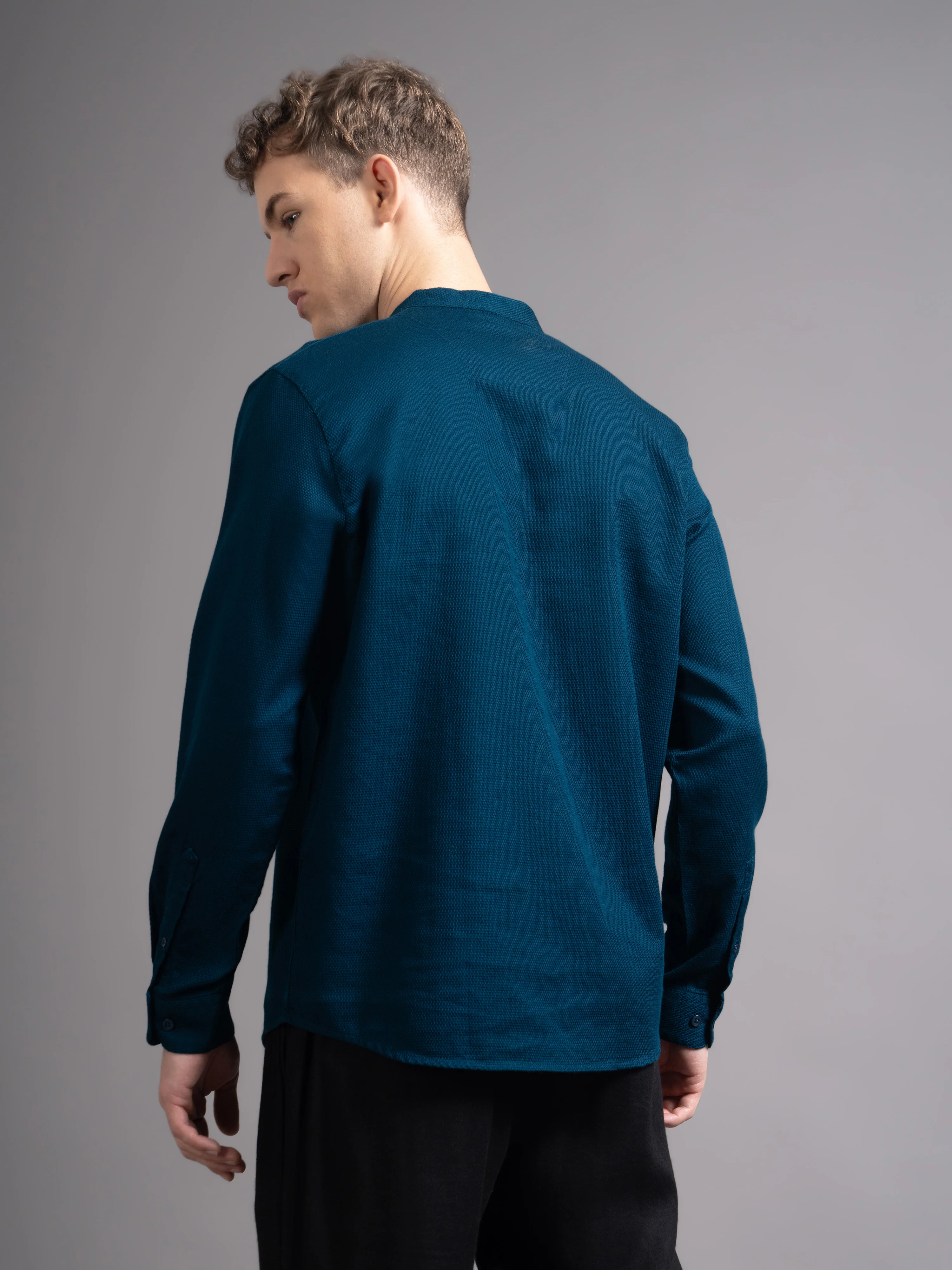 Men Teal Kurta Shirt - Image 4
