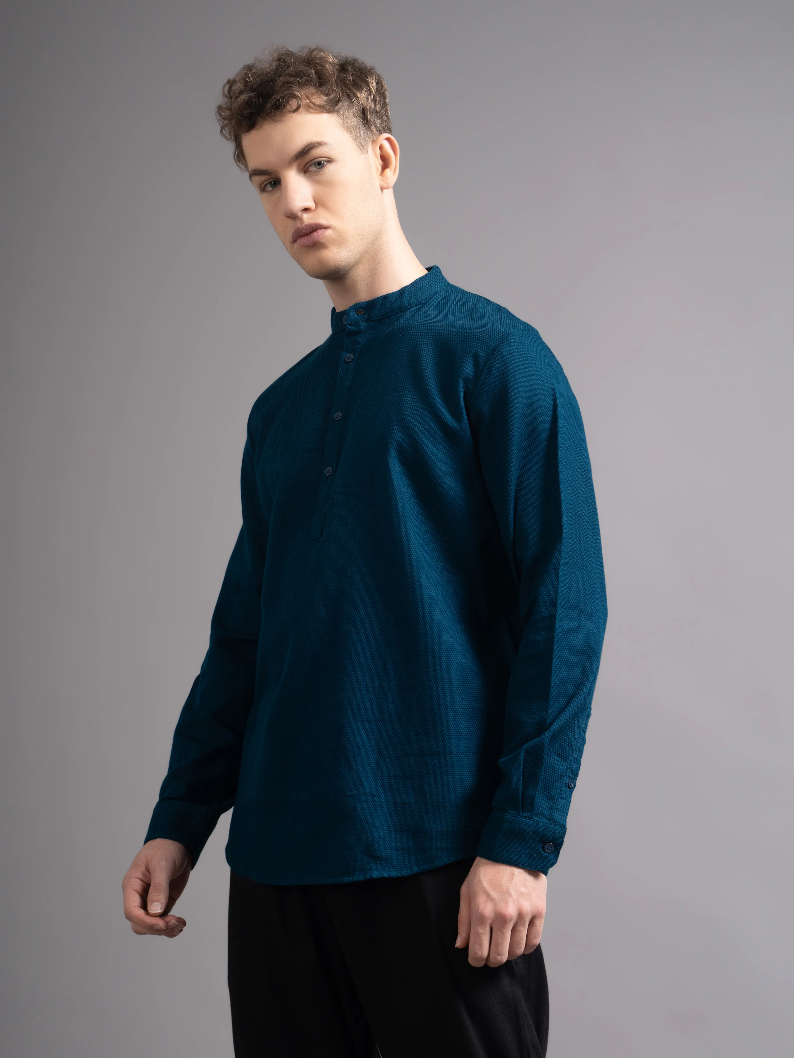 Men Teal Kurta Shirt - Image 5