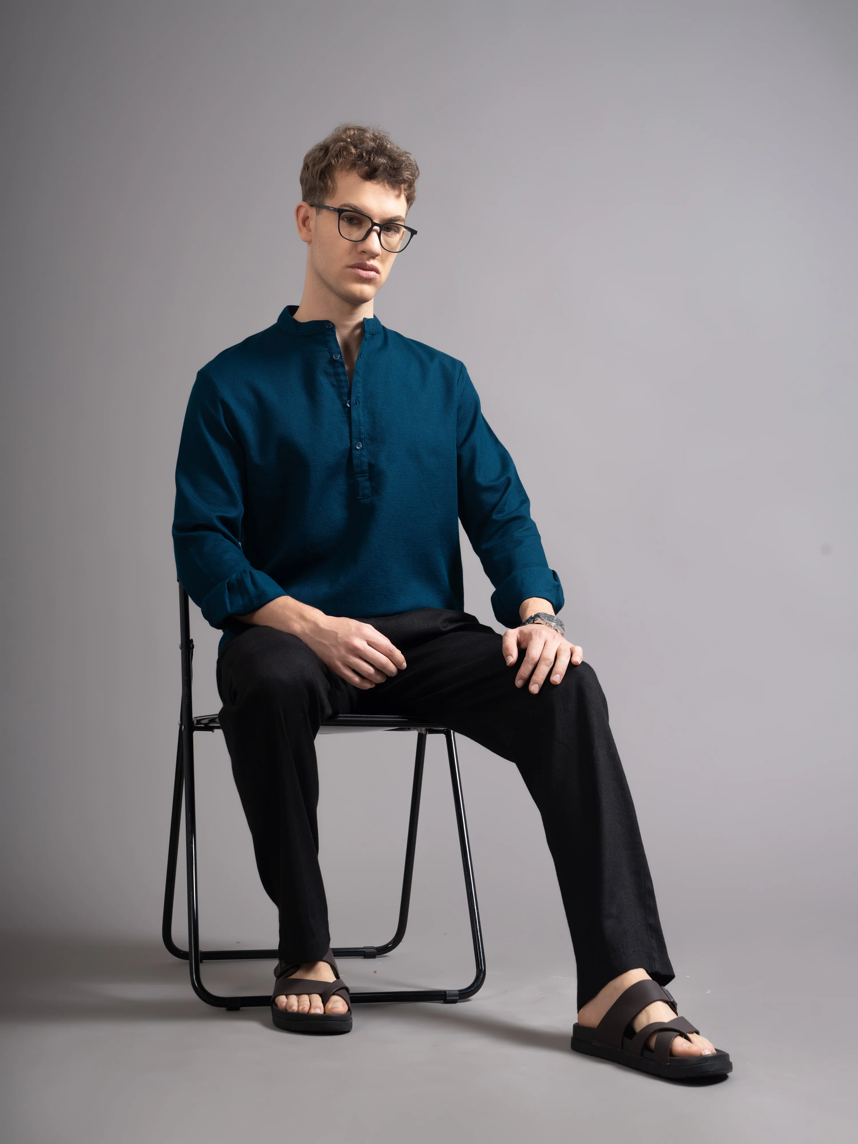 Men Teal Kurta Shirt - Image 6