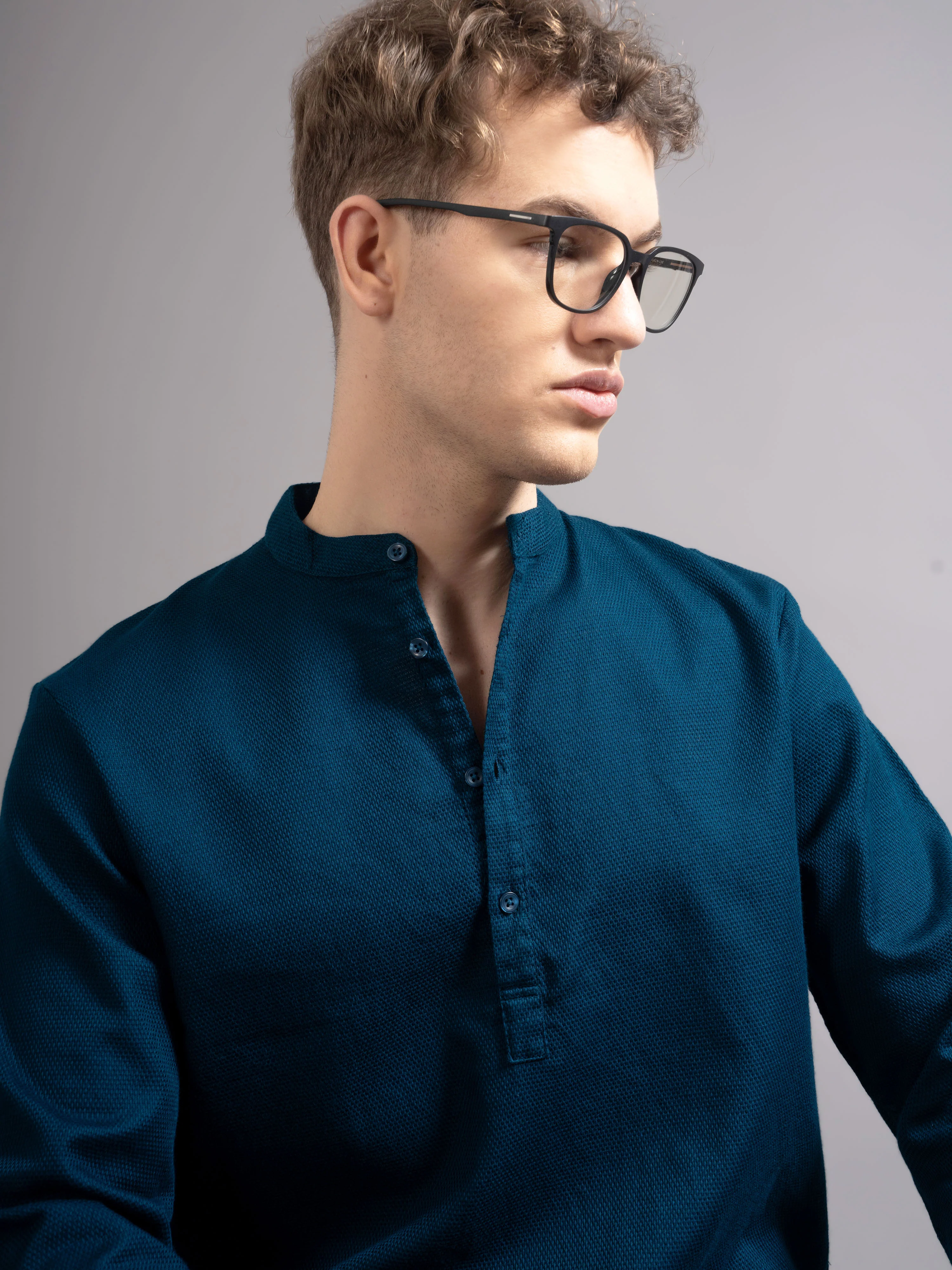 Men Teal Kurta Shirt - Image 7