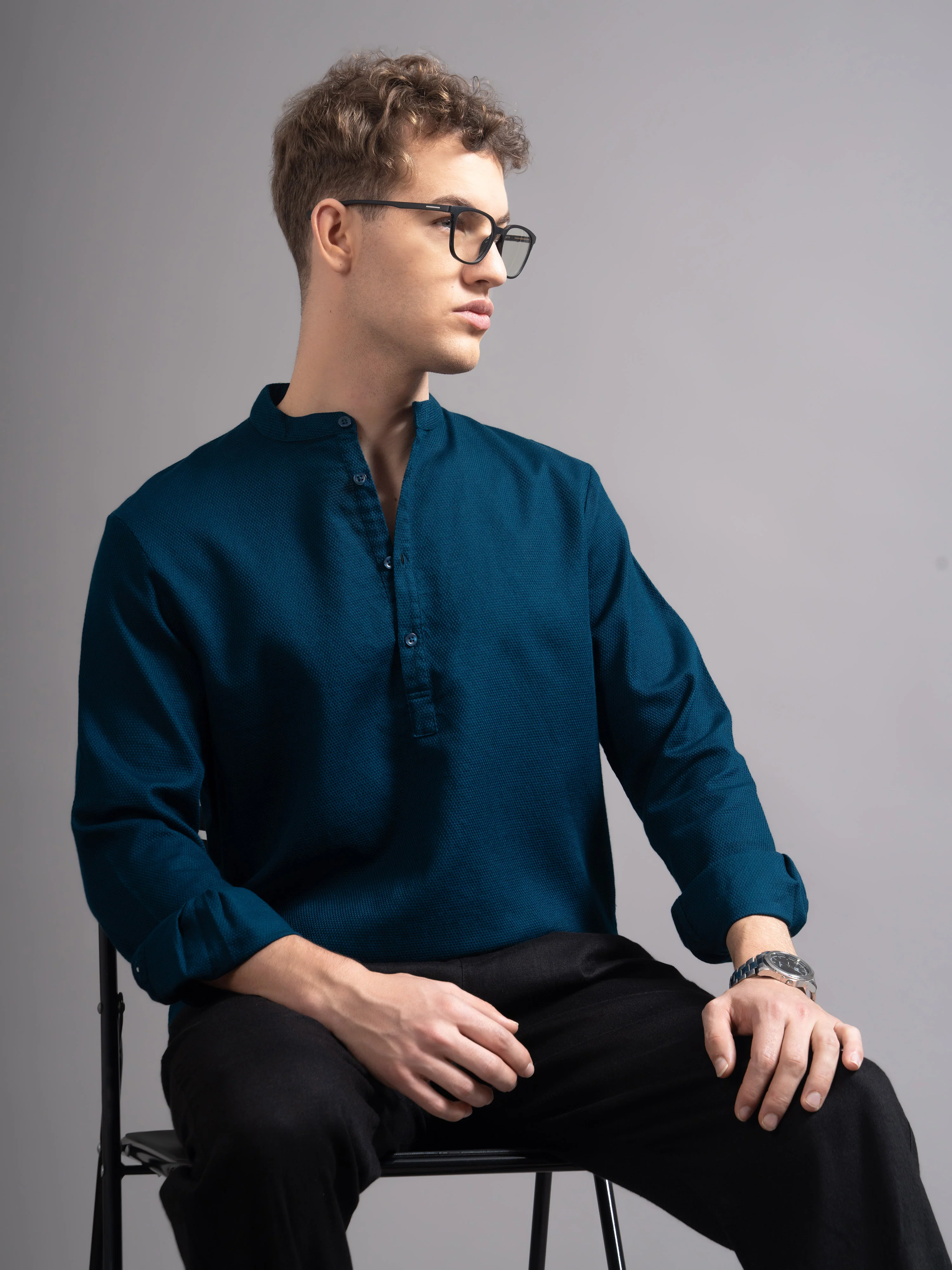 Men Teal Kurta Shirt - Image 8