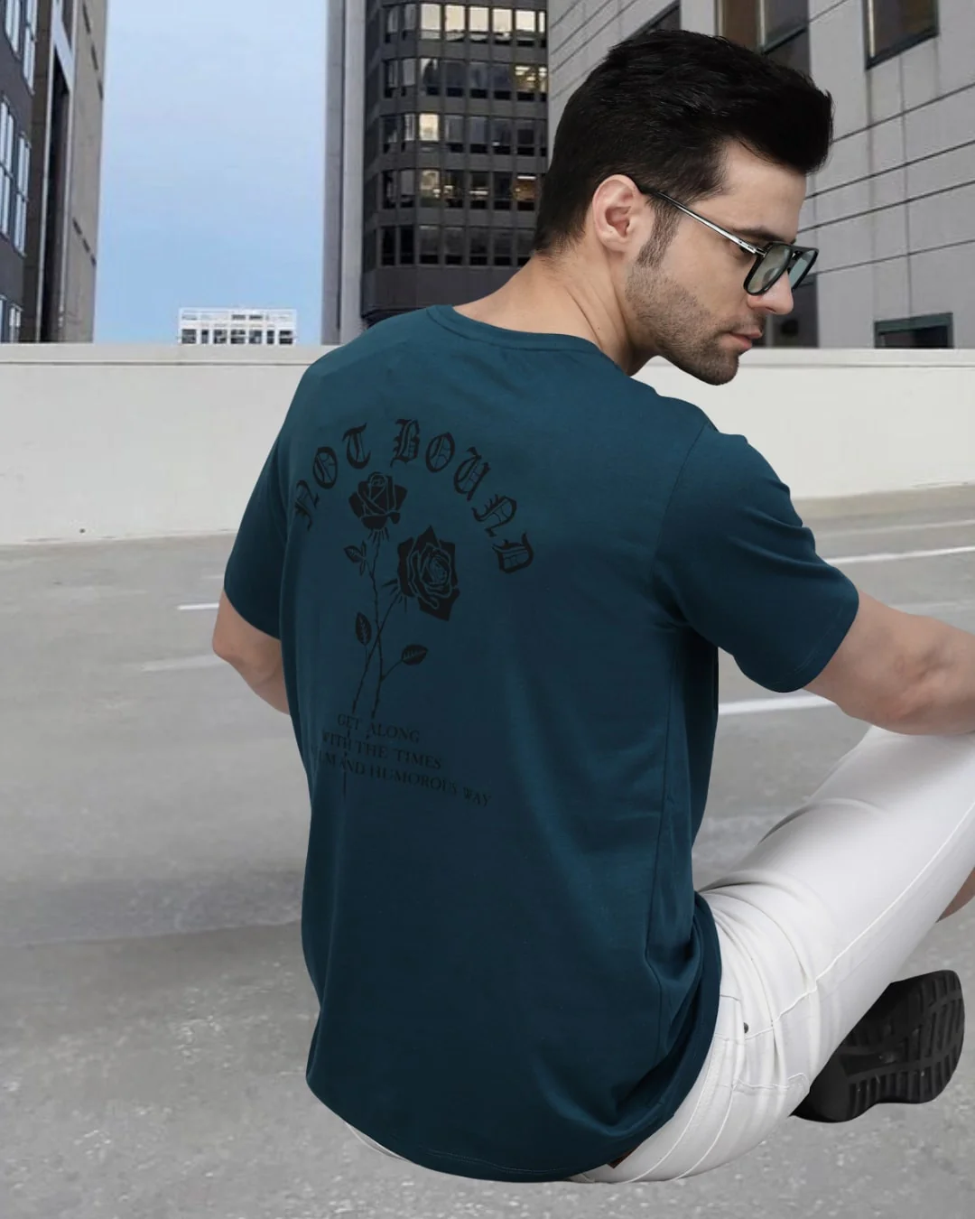 Men Teal Oversized Printed T-shirt - Image 2