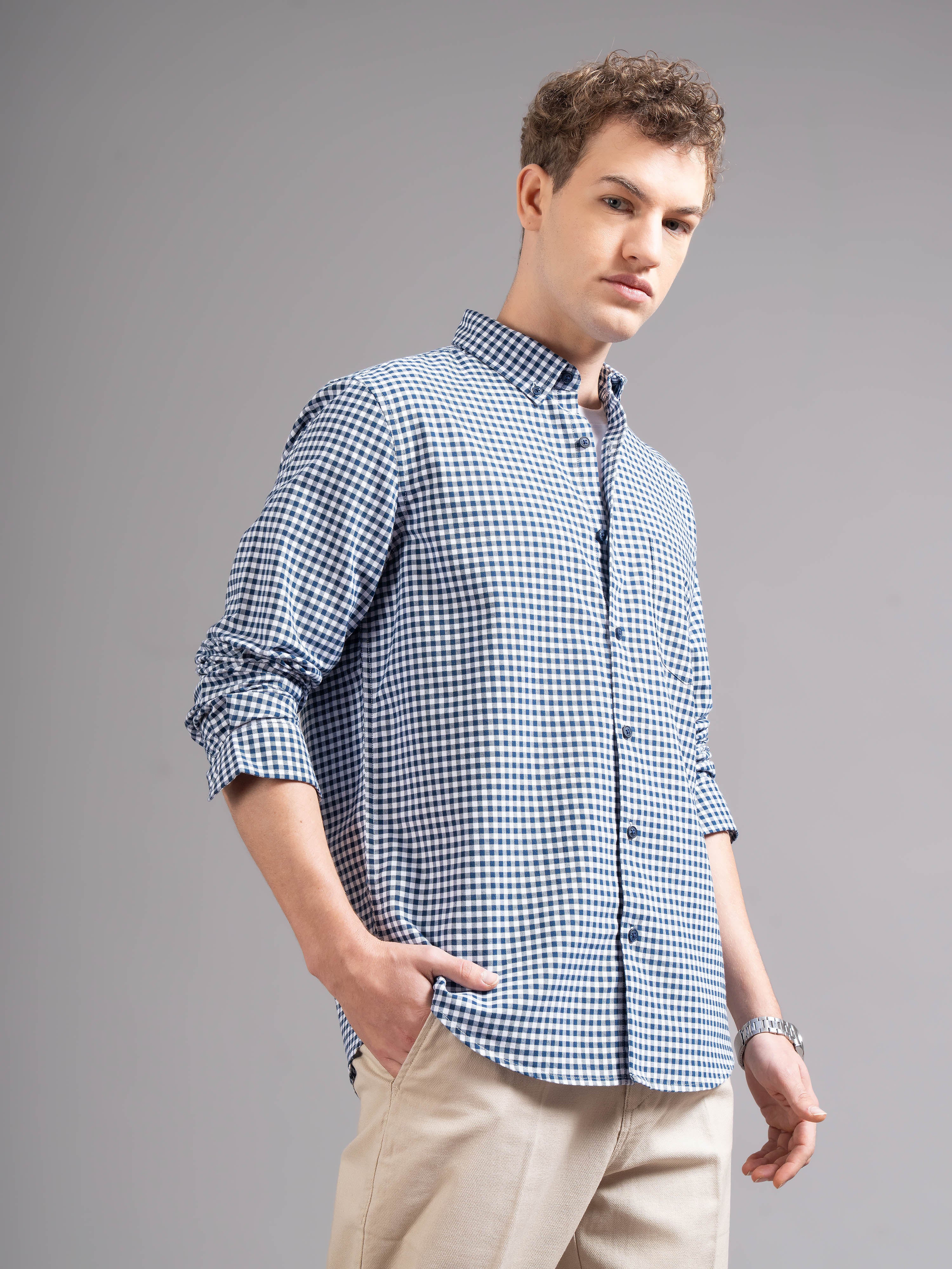Men Teal Oxford Shirt - Image 2