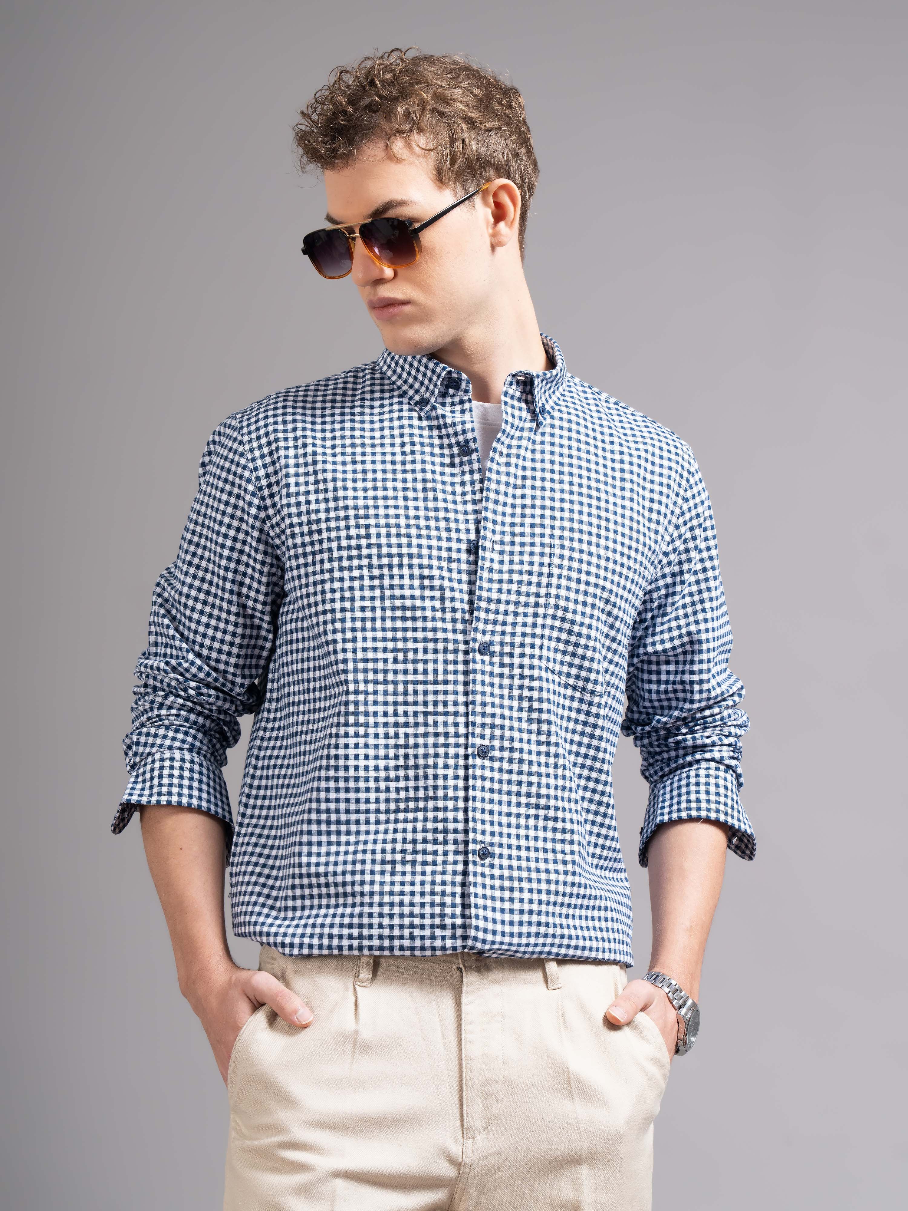 Men Teal Oxford Shirt - Image 5