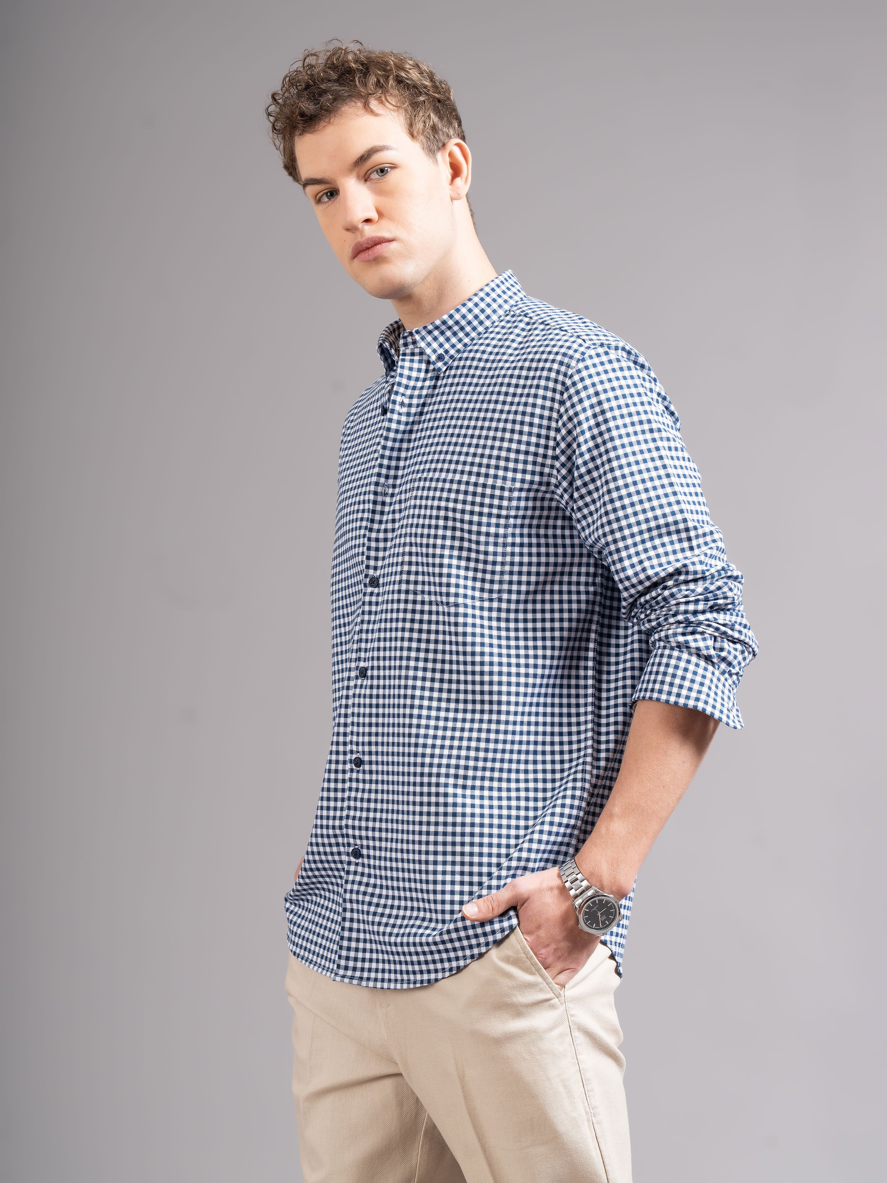 Men Teal Oxford Shirt - Image 8