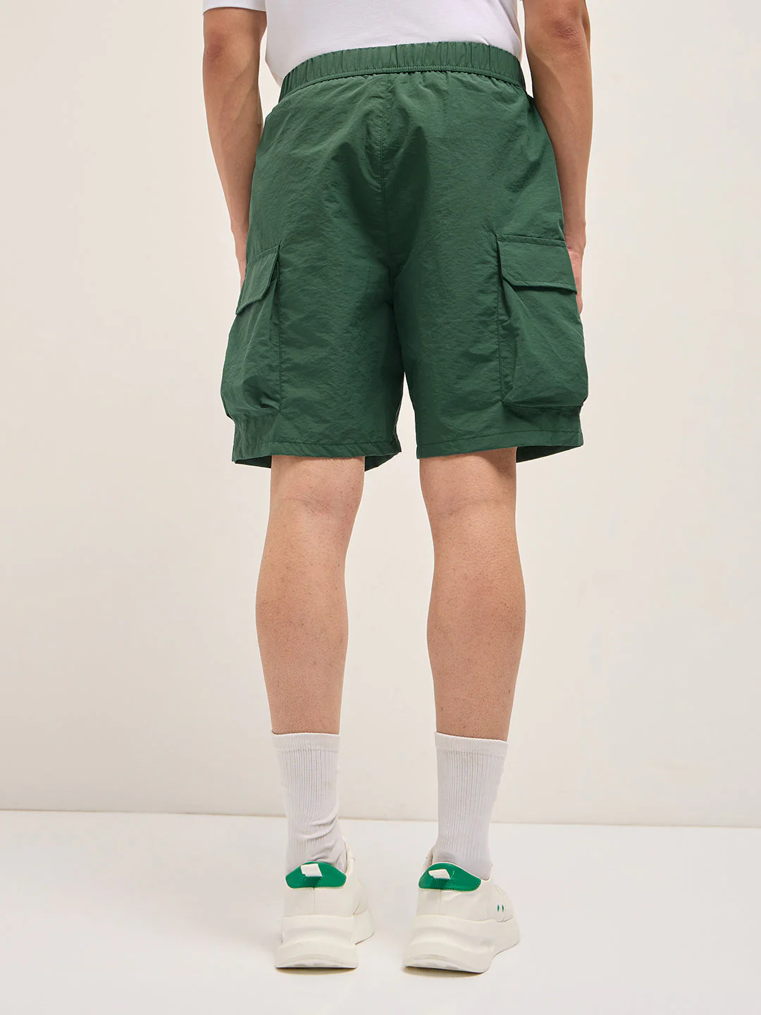 Men Teal Polyester Regular Fit Knee-Length Cargo Shorts - Image 2