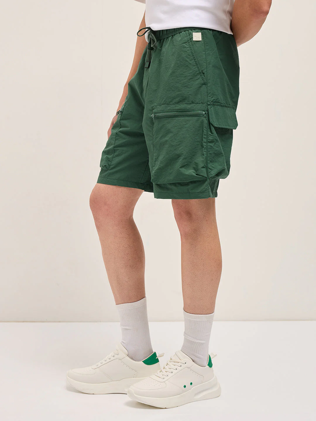 Men Teal Polyester Regular Fit Knee-Length Cargo Shorts - Image 3