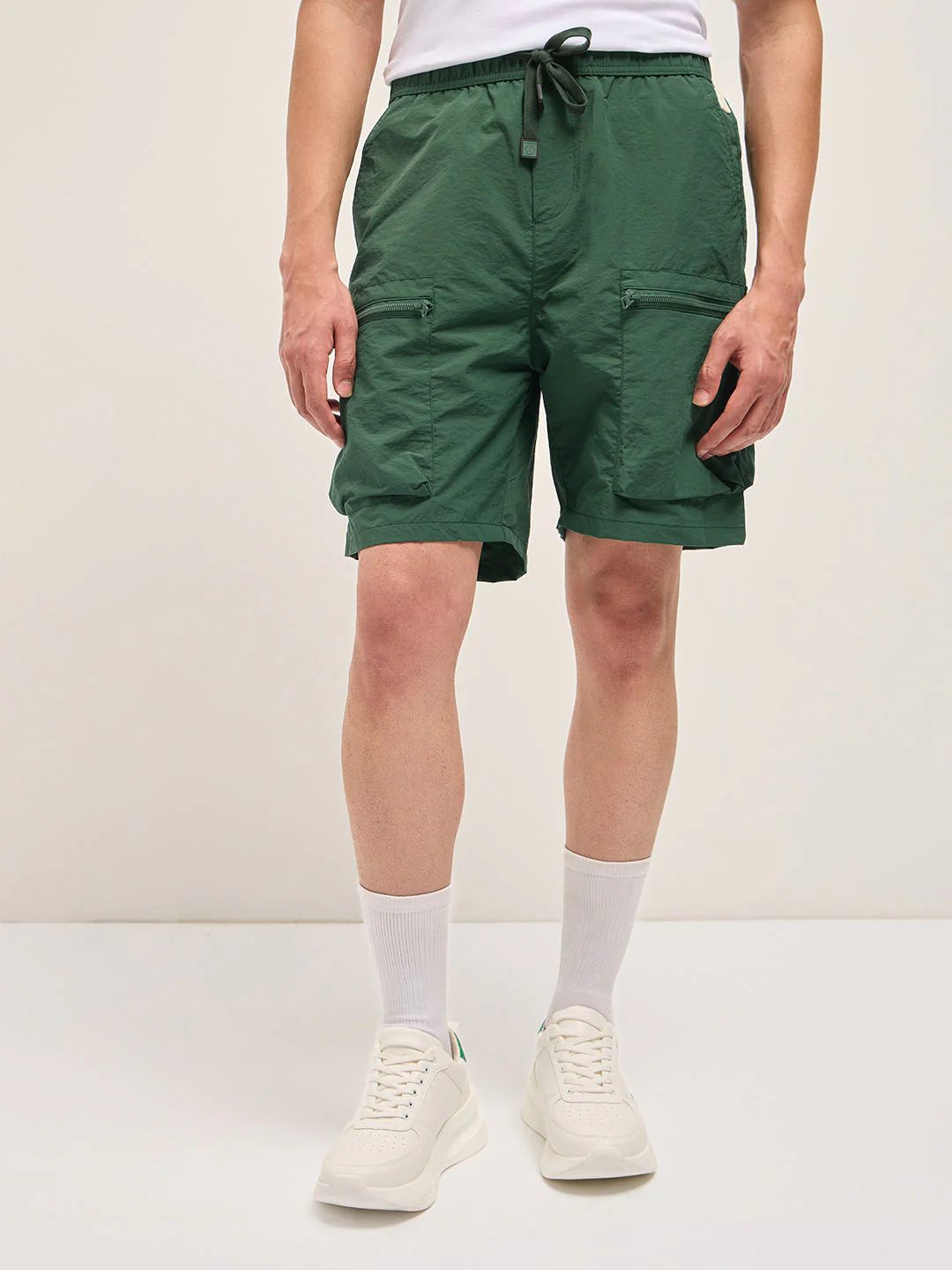 Men Teal Polyester Regular Fit Knee-Length Cargo Shorts - Image 5