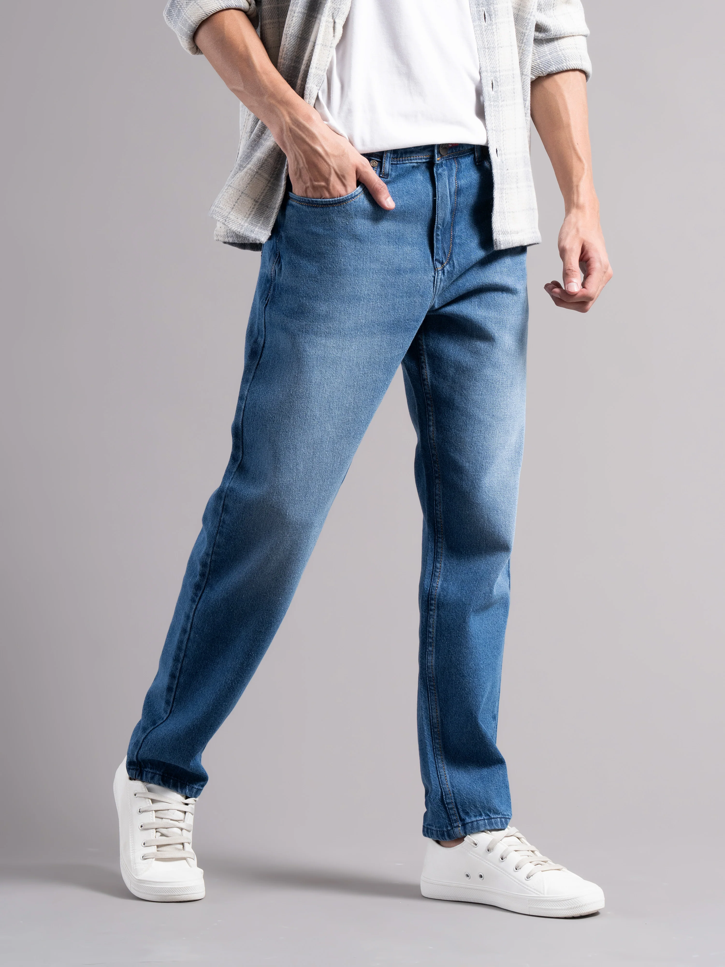 Men Teal Regular Fit Jeans - Image 4