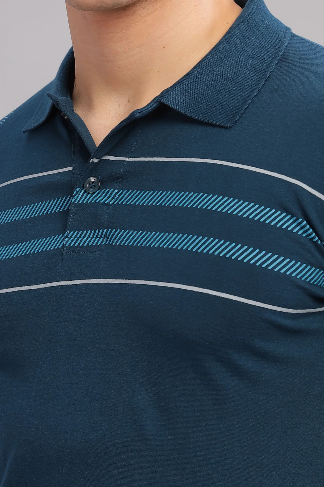 Men Teal Regular Fit Polo T-Shirt - Image 3