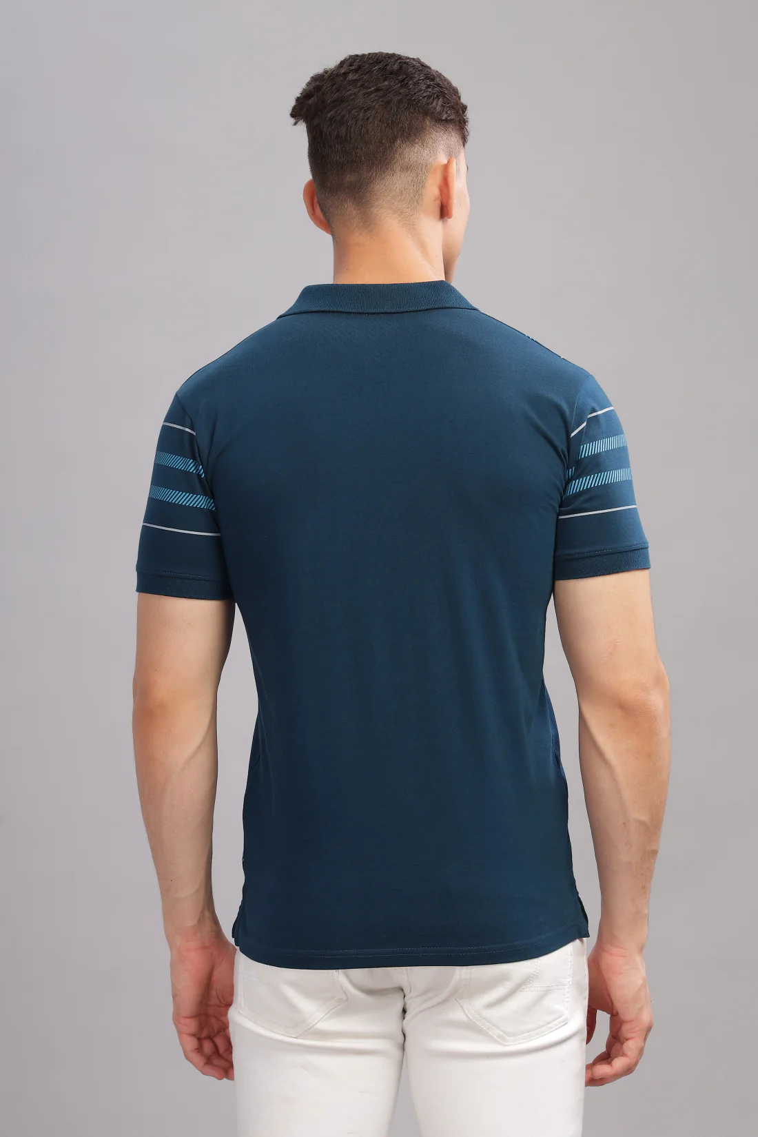 Men Teal Regular Fit Polo T-Shirt - Image 4