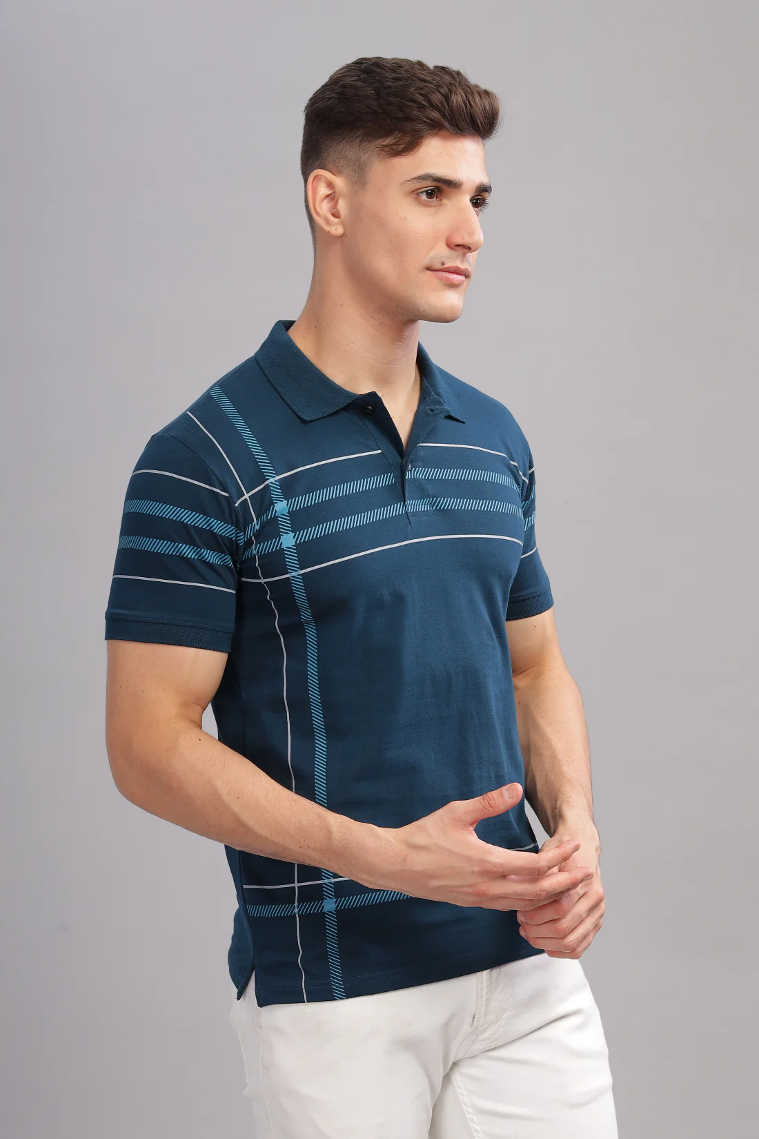 Men Teal Regular Fit Polo T-Shirt - Image 7