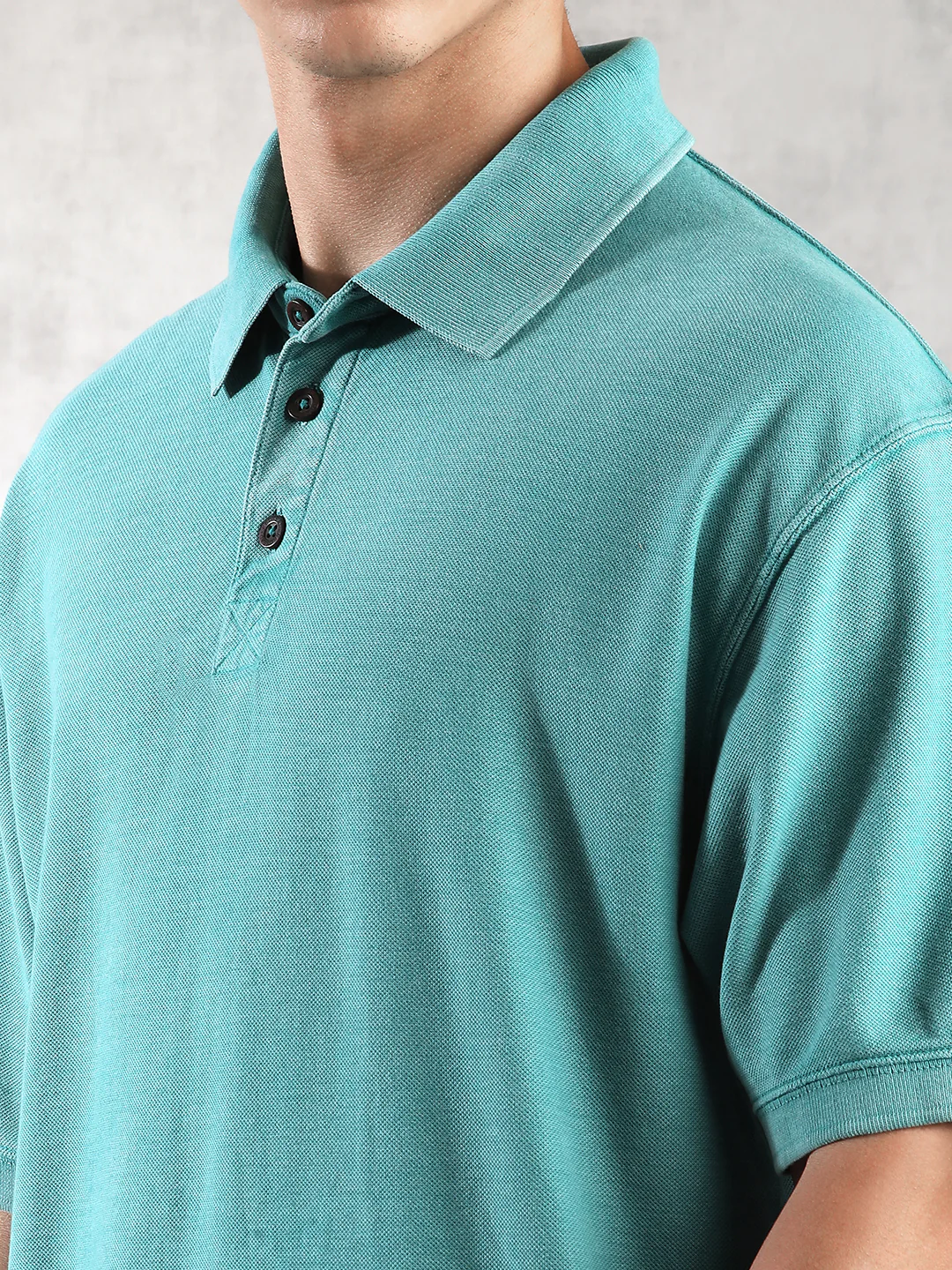 Men Teal Drop Shoulder Oversize Polo T-Shirt - Image 6