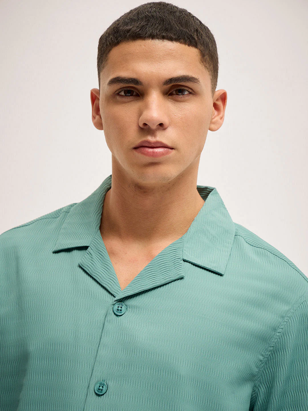 Men Teal Self Design Regular Fit Casual Shirt - Image 4