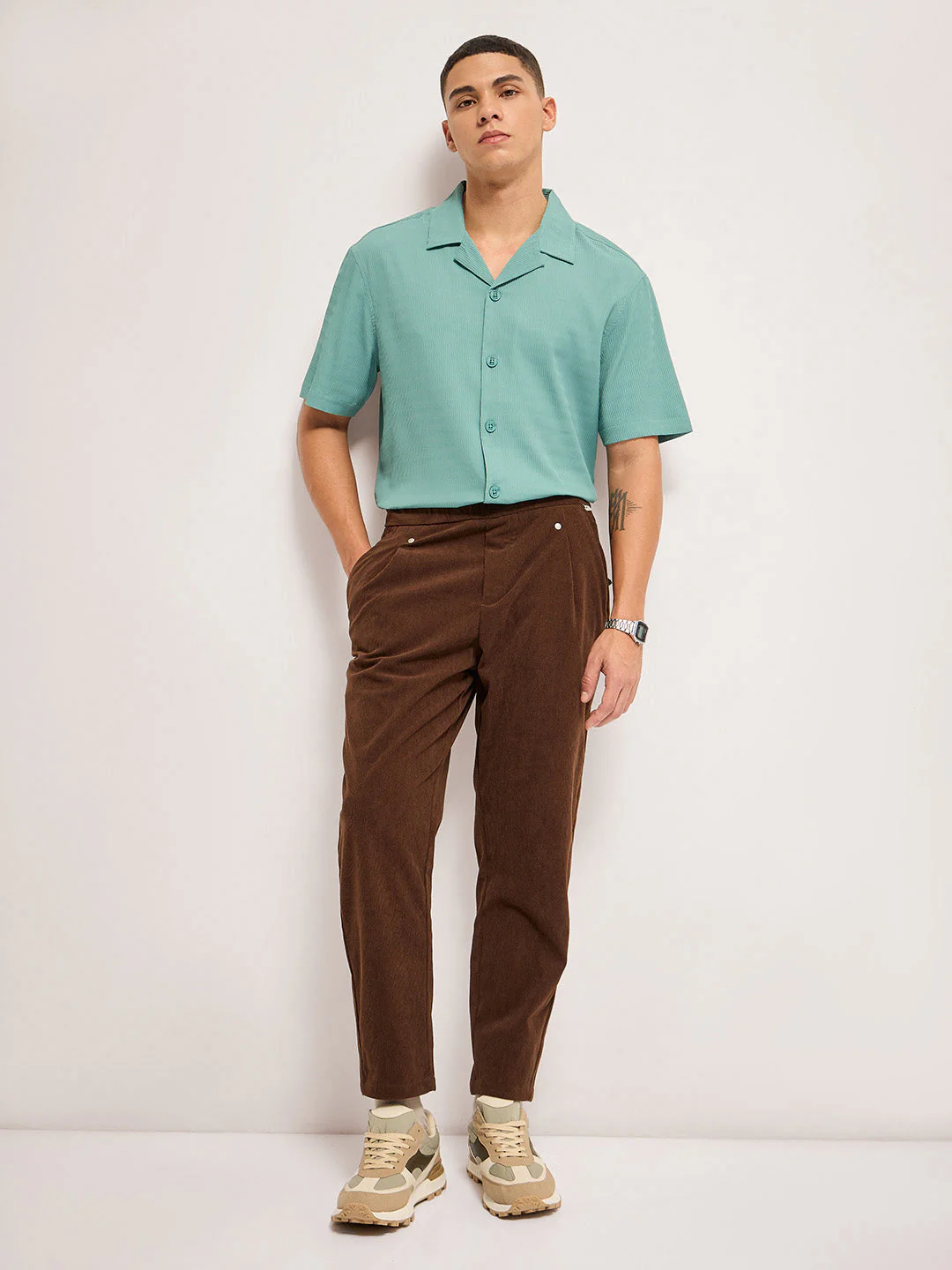 Men Teal Self Design Regular Fit Casual Shirt - Image 5