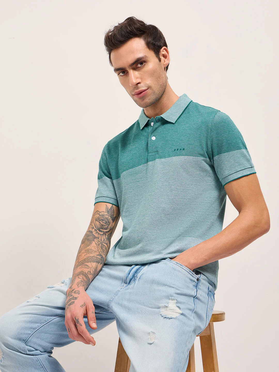 Men Teal Slim Fit Polo