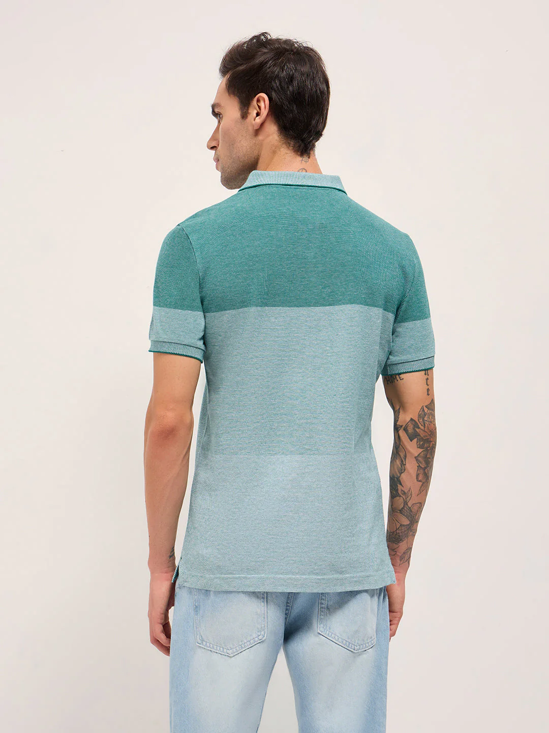 Men Teal Slim Fit Polo - Image 2