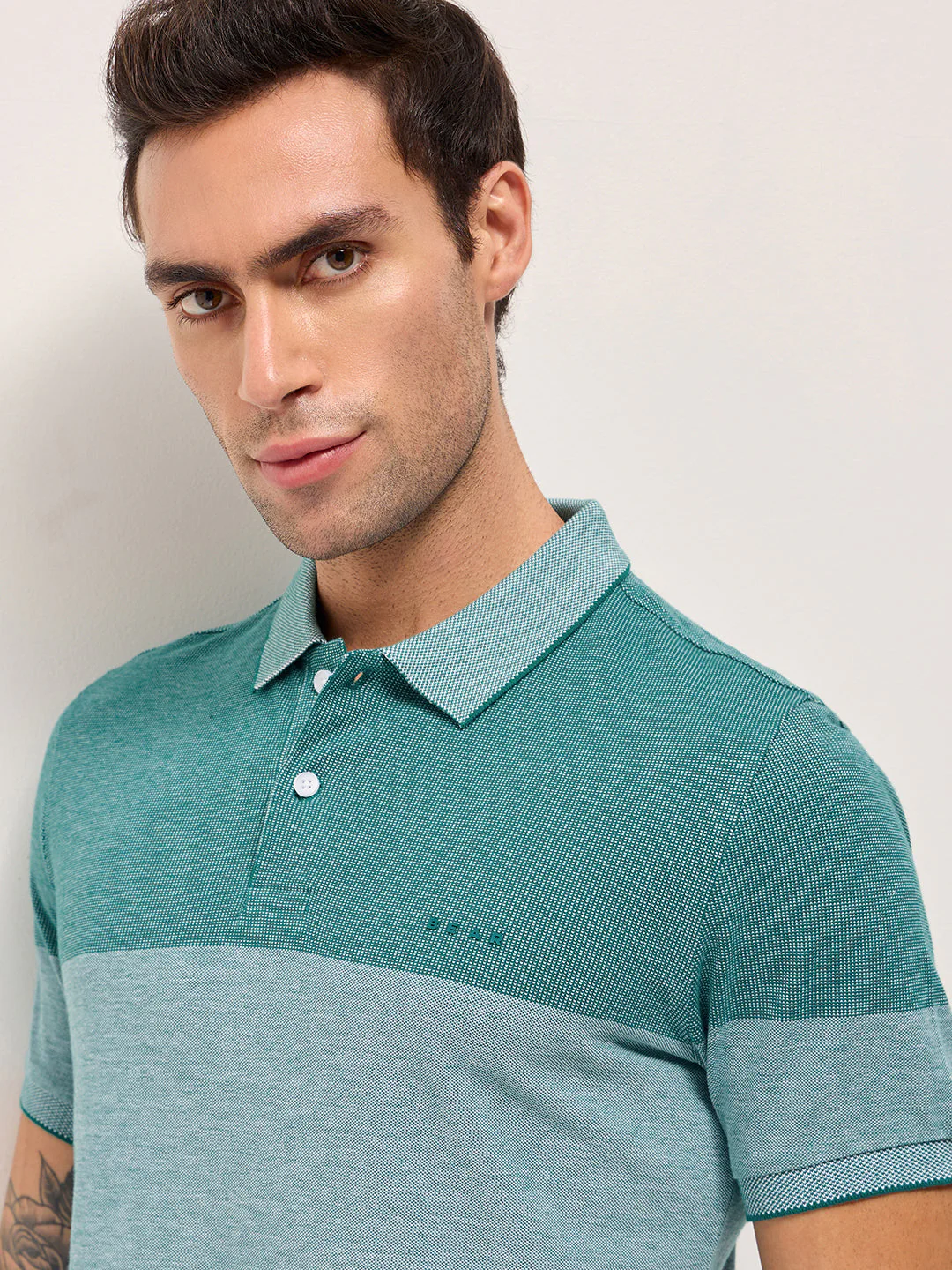Men Teal Slim Fit Polo - Image 5