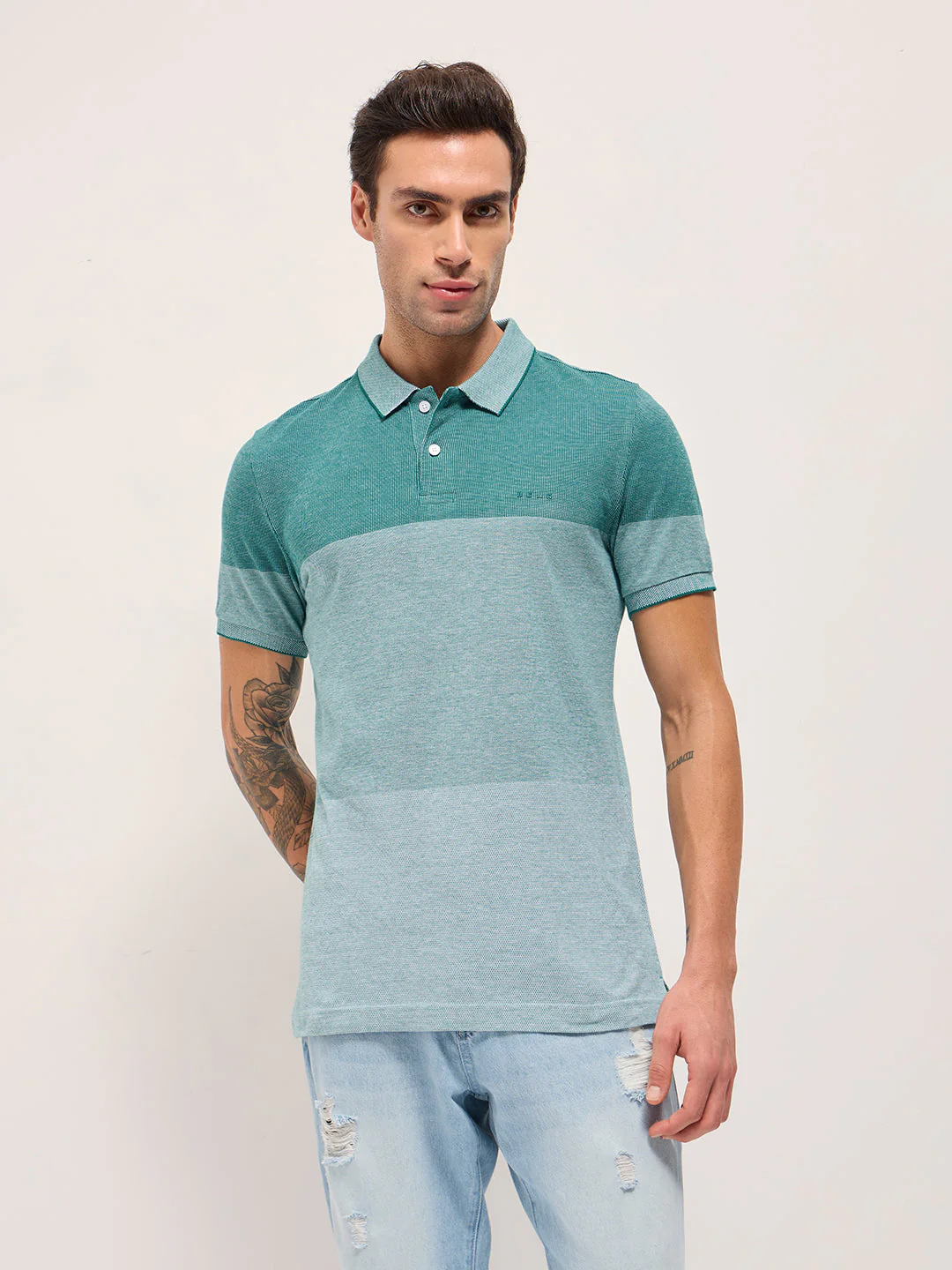 Men Teal Slim Fit Polo - Image 6